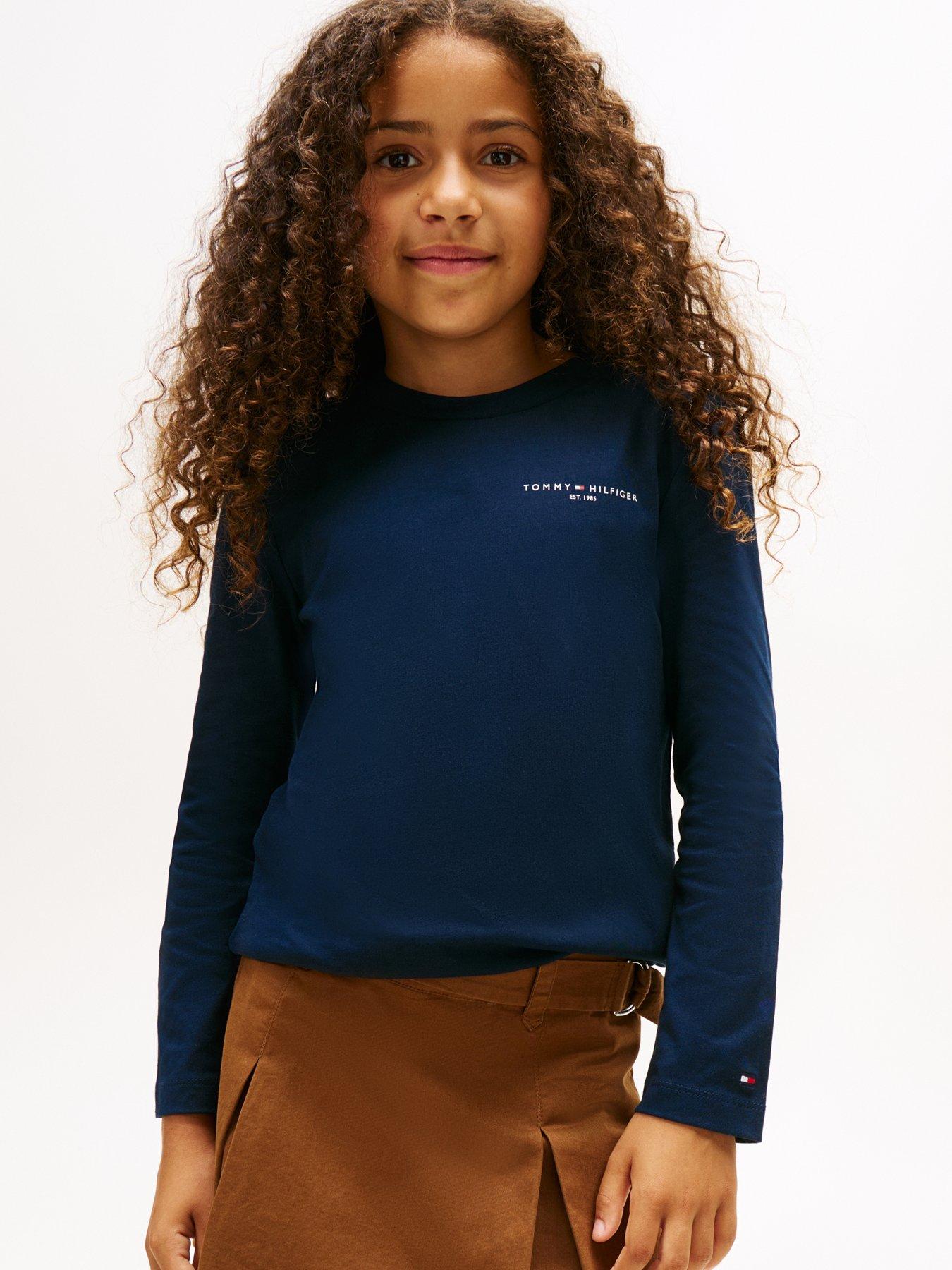 front image of tommy-hilfiger-kids-mini-corp-long-sleeve-t-shirt-night-navy