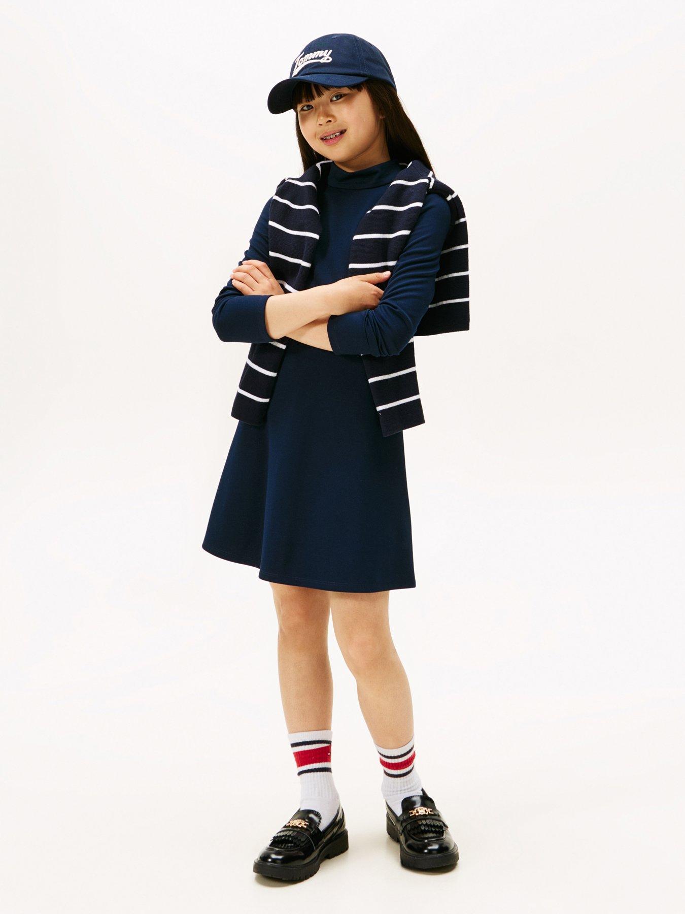 undefined Girls Essential Skater Long Sleeve Dress - Dark Navy