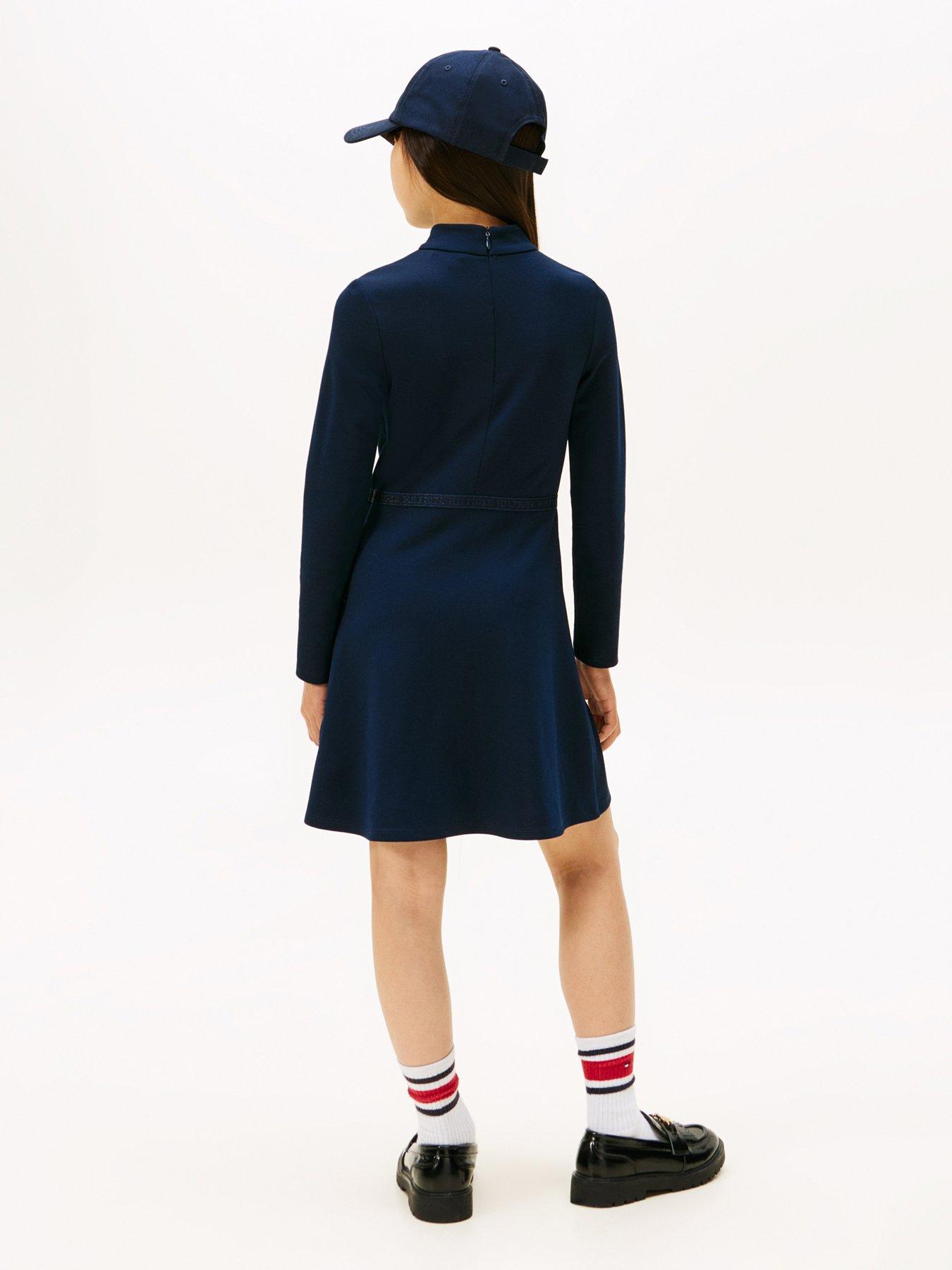 Image 2 of 5 of Tommy Hilfiger Girls Essential Skater Long Sleeve Dress - Dark Navy