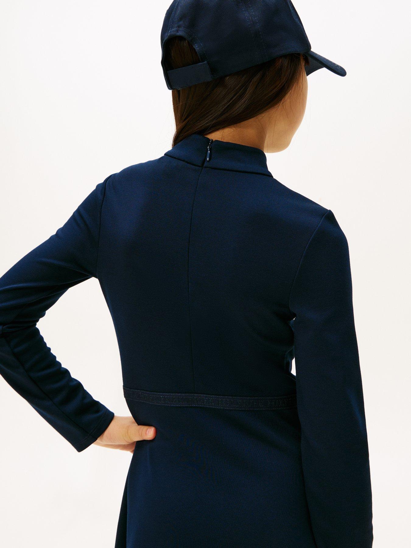 Image 3 of 5 of Tommy Hilfiger Girls Essential Skater Long Sleeve Dress - Dark Navy