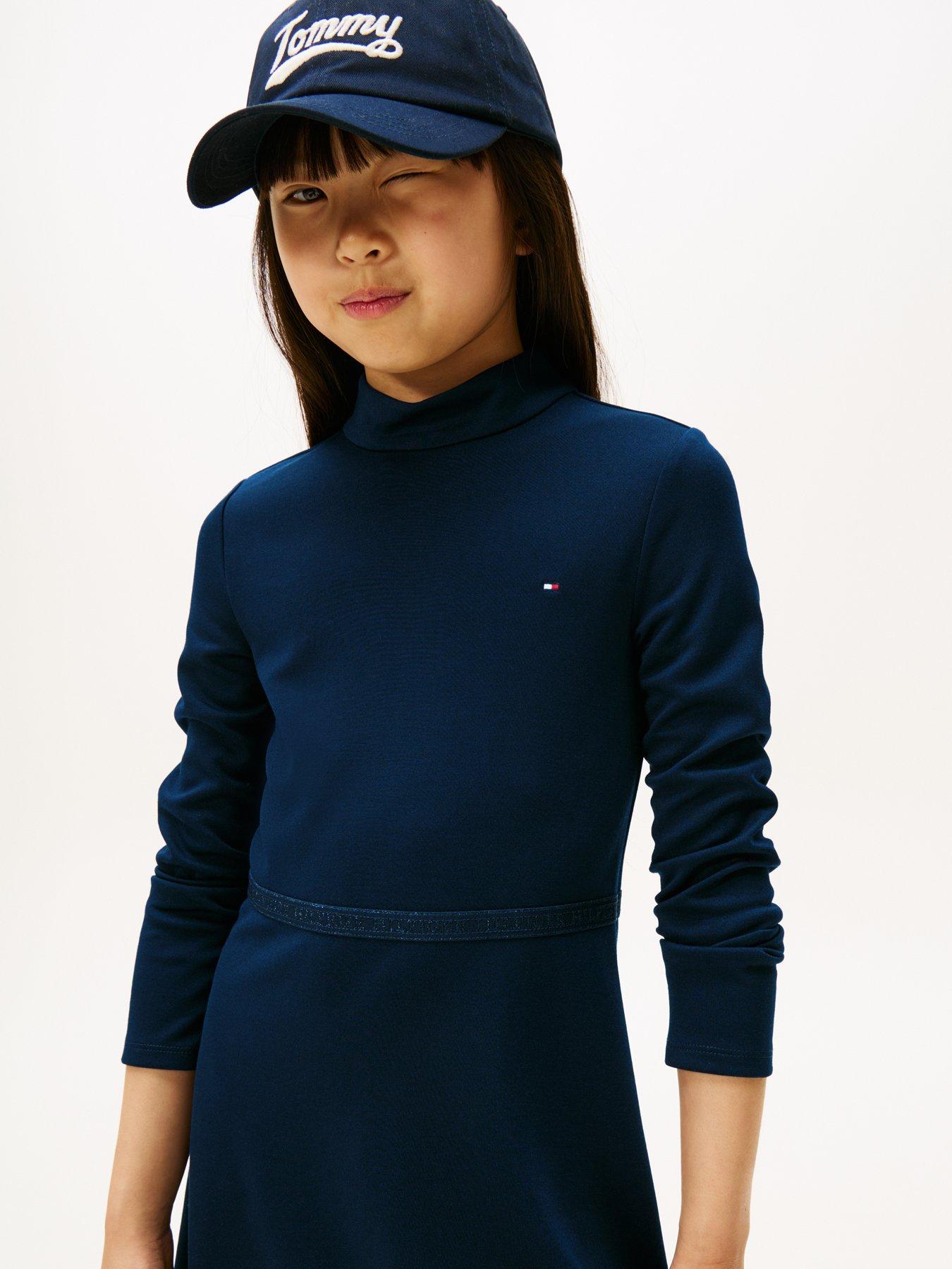 Image 4 of 5 of Tommy Hilfiger Girls Essential Skater Long Sleeve Dress - Dark Navy