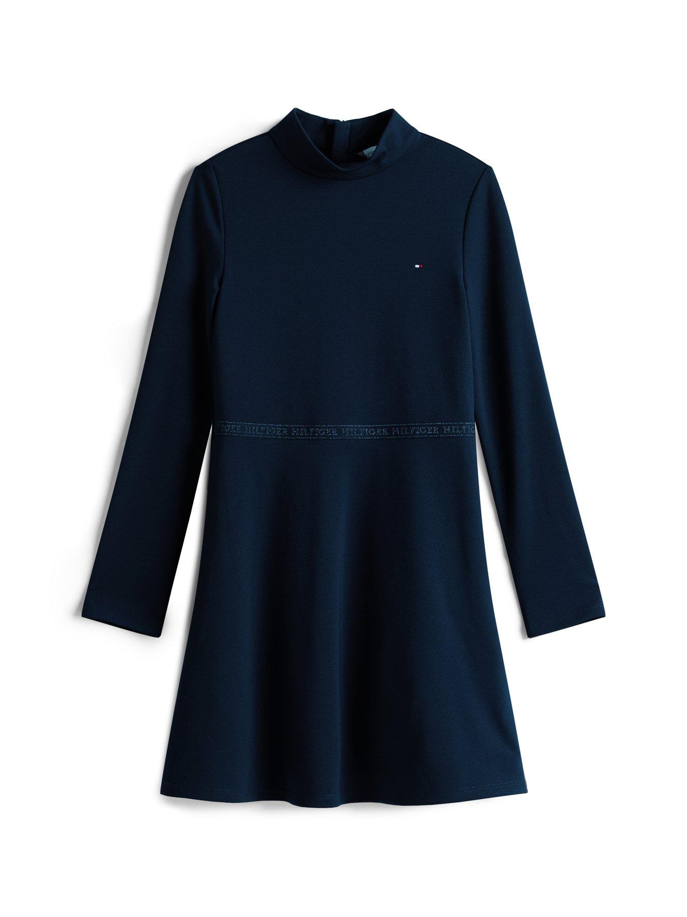 Image 5 of 5 of Tommy Hilfiger Girls Essential Skater Long Sleeve Dress - Dark Navy