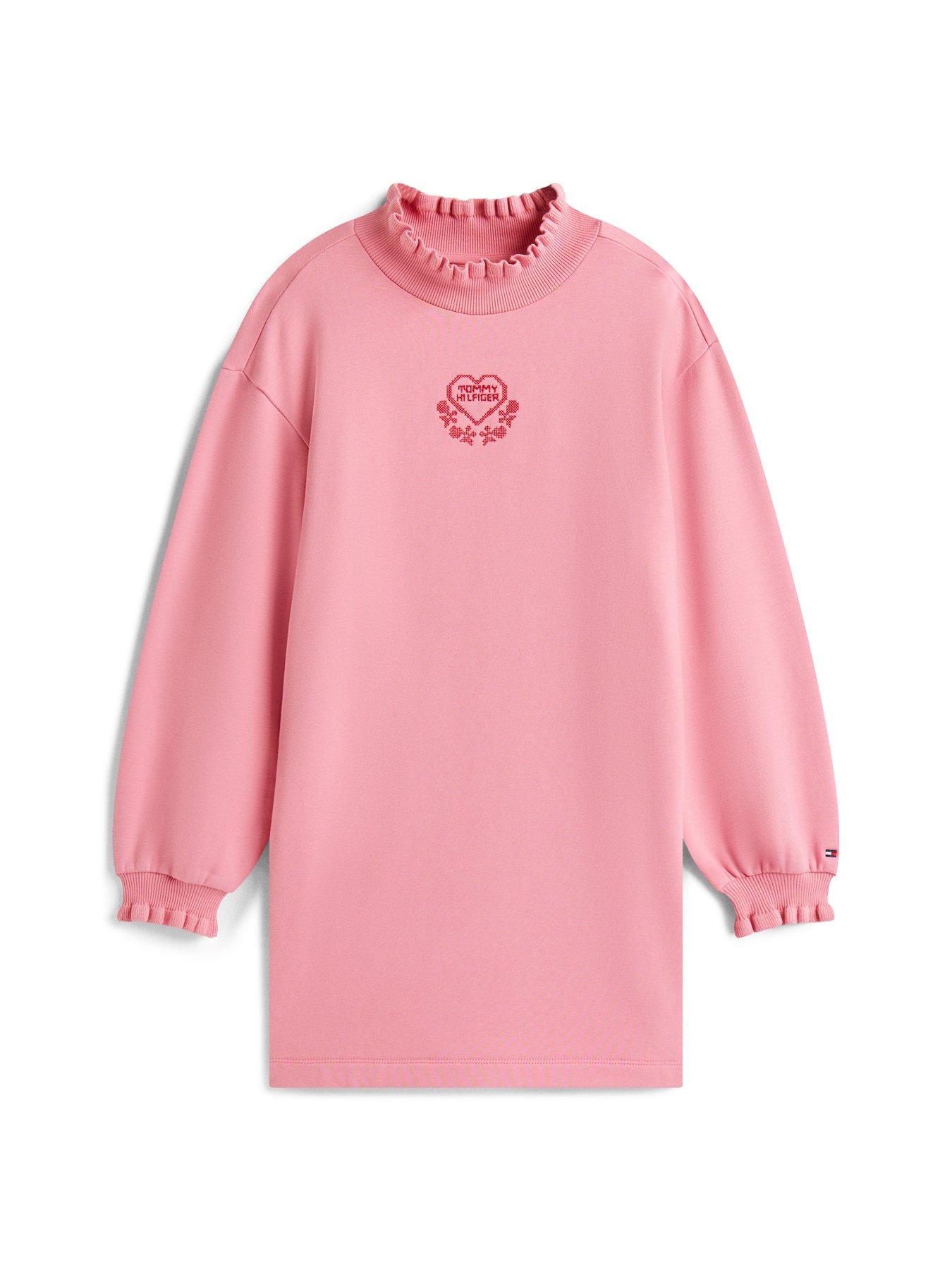 Image 5 of 5 of Tommy Hilfiger Girls Ruffle Neck Knit Long Sleeve Dress - Mystic Pink