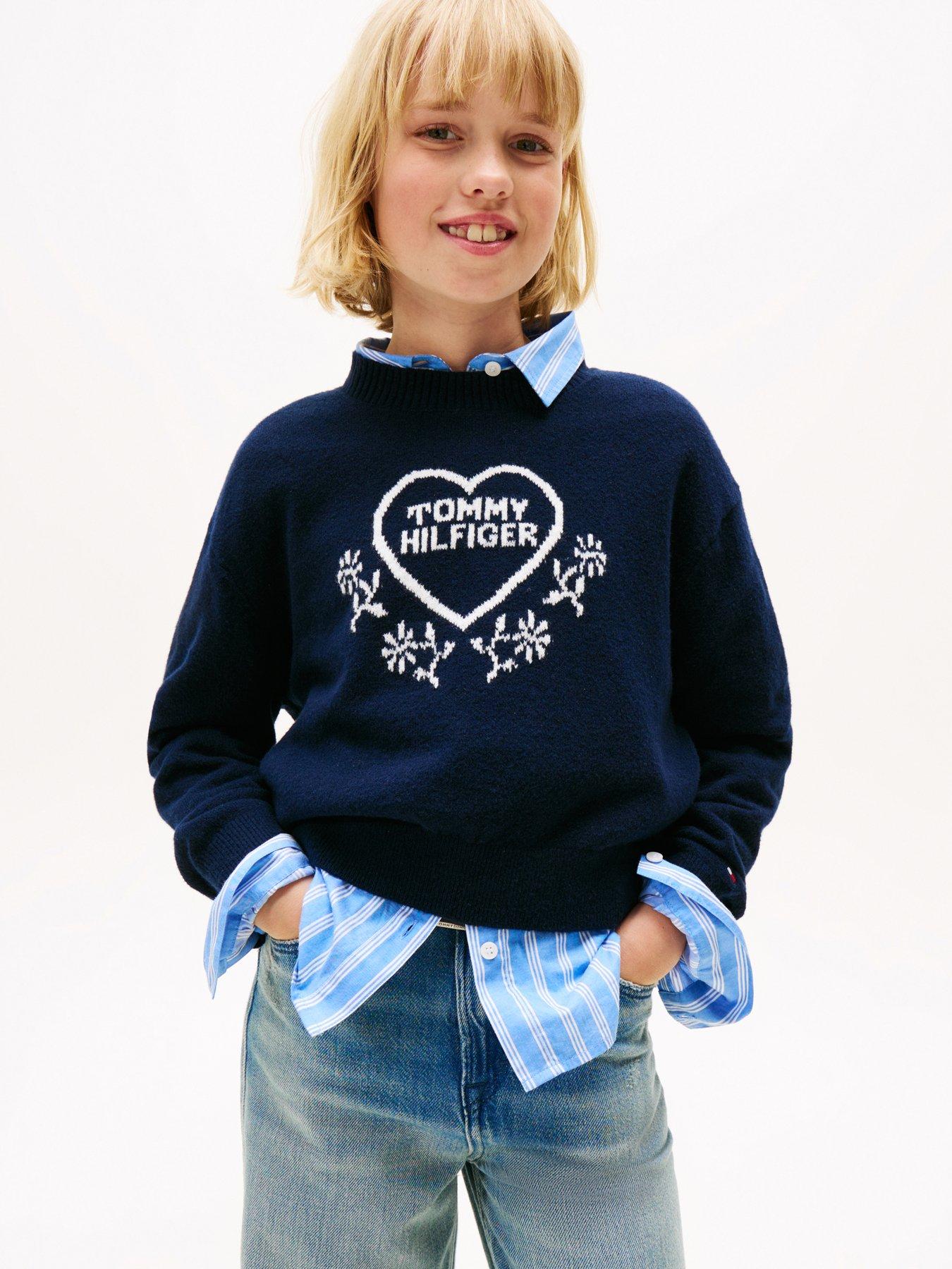 undefined Girls Heart Jacquard Sweater - Night Navy