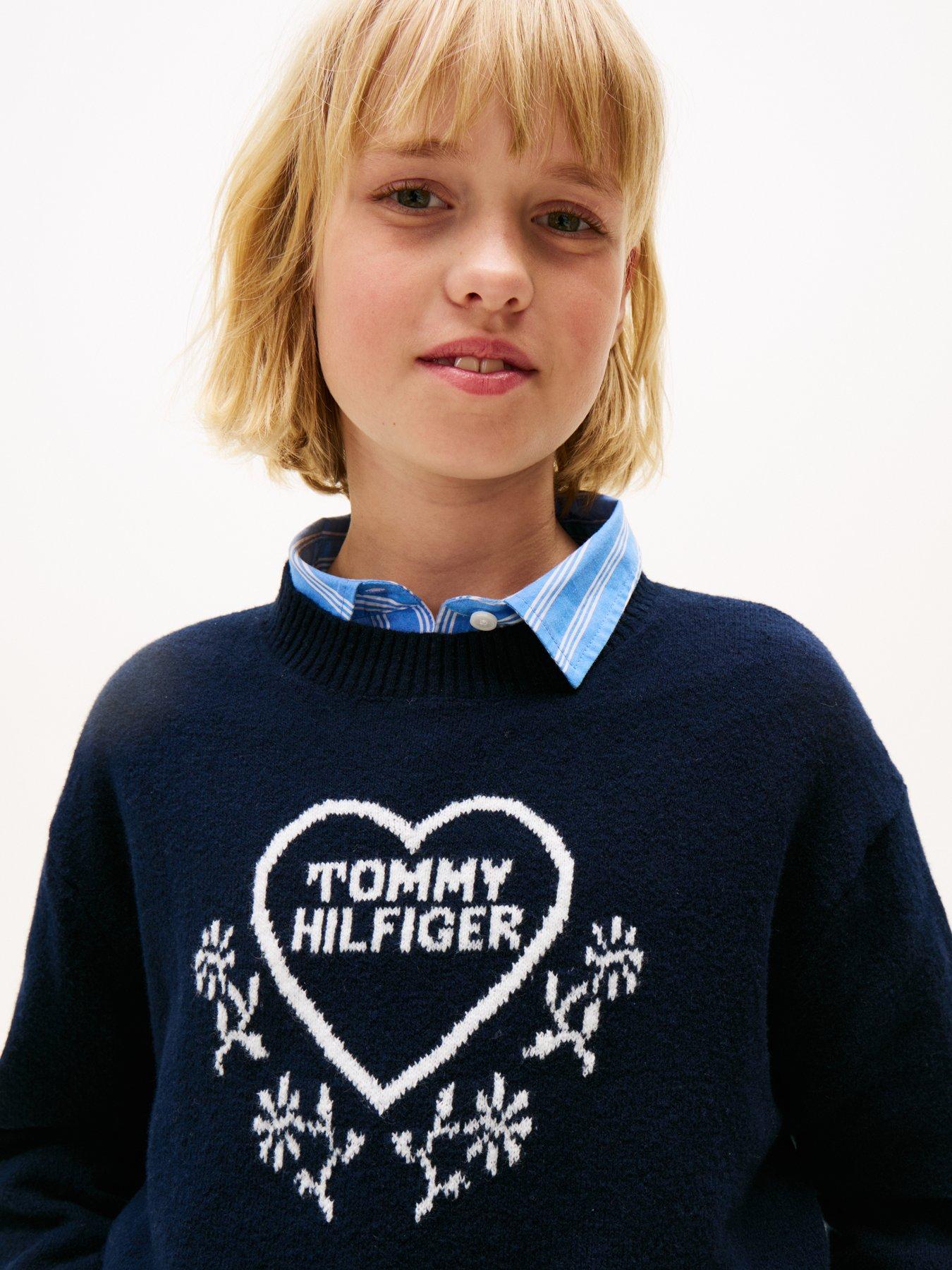 Image 4 of 5 of Tommy Hilfiger Girls Heart Jacquard Sweater - Night Navy