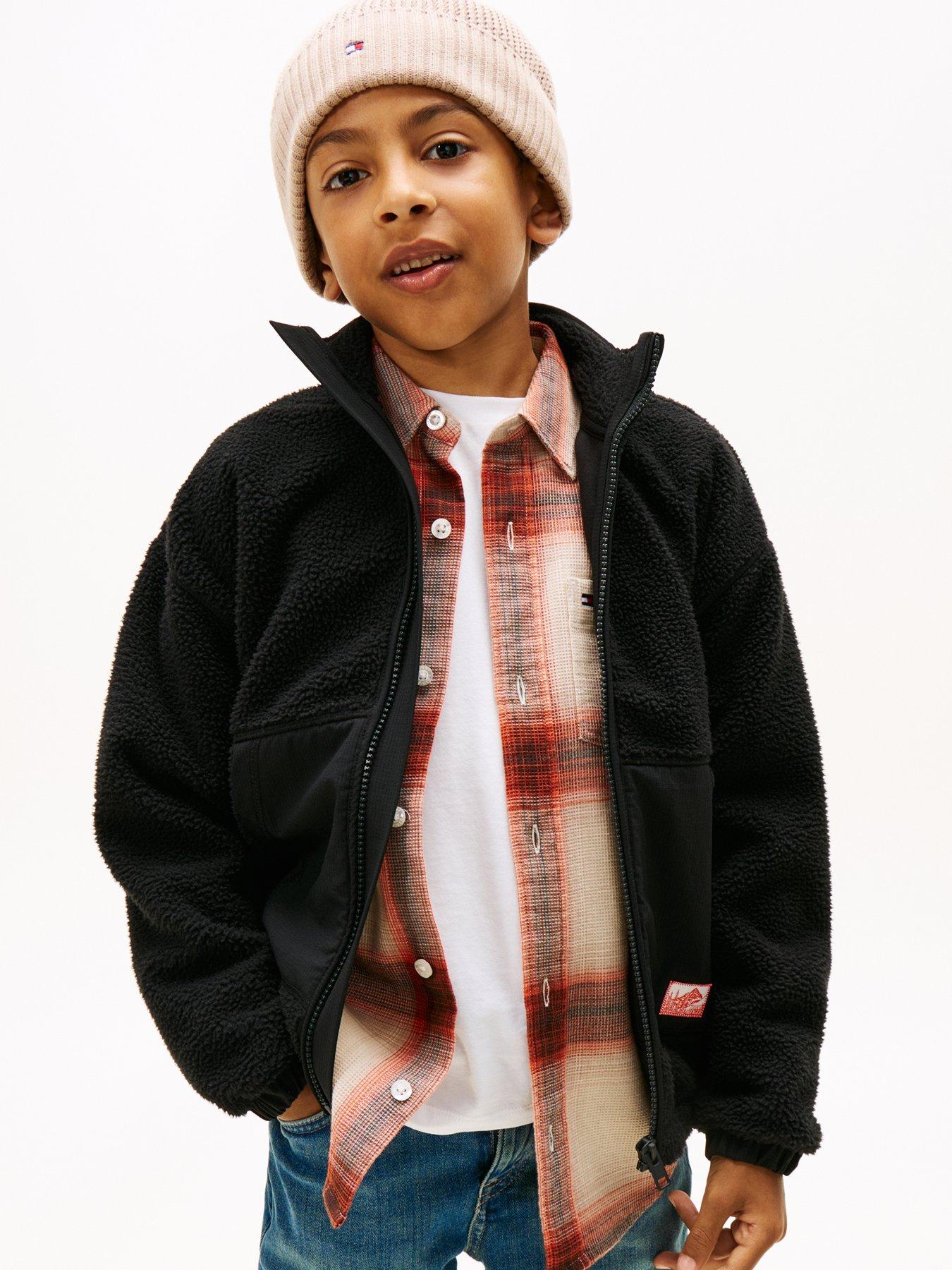 undefined Boys Fabric Mix Fleece Zip Through - Black
