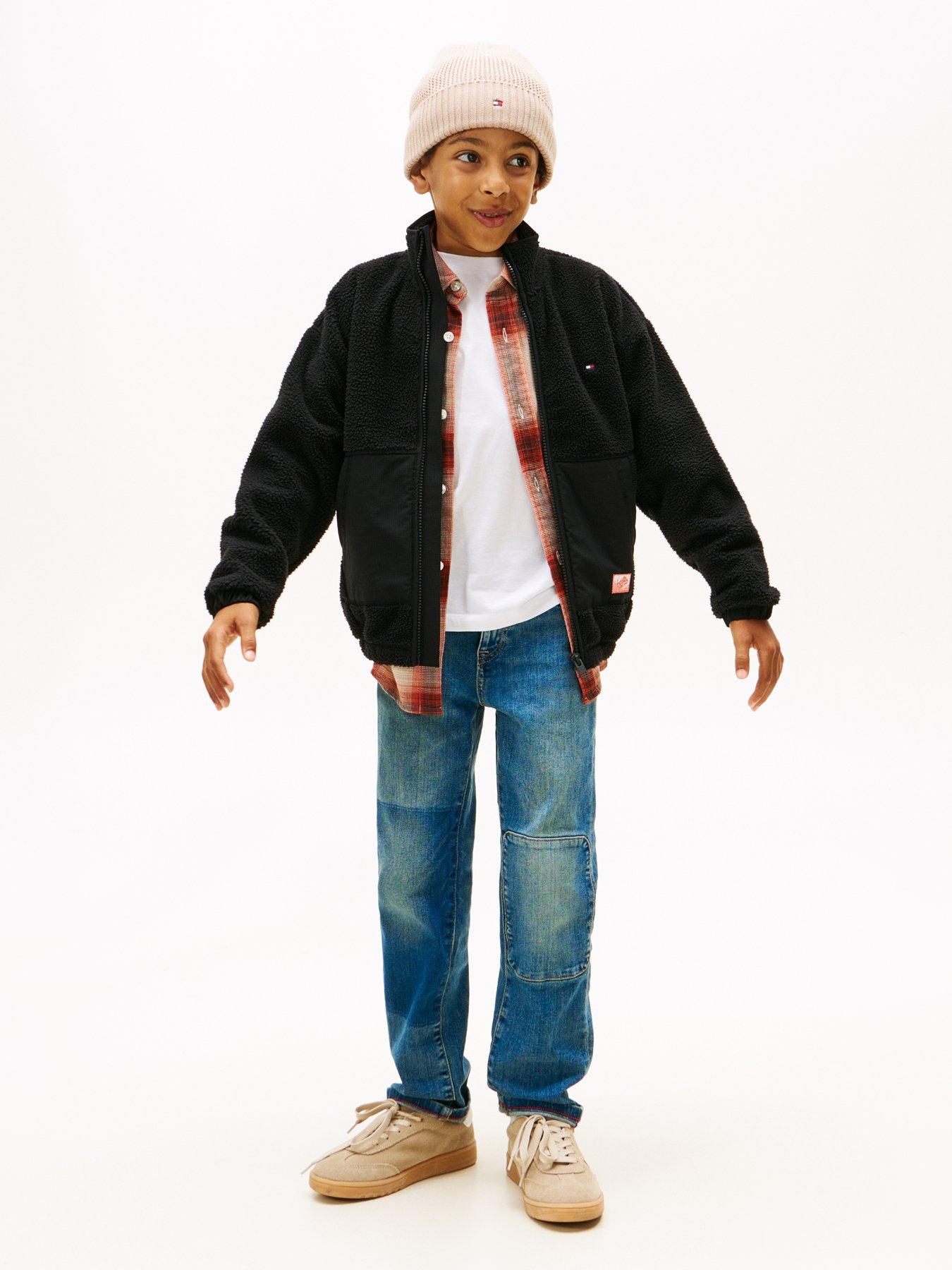 Image 3 of 5 of Tommy Hilfiger Boys Fabric Mix Fleece Zip Through - Black