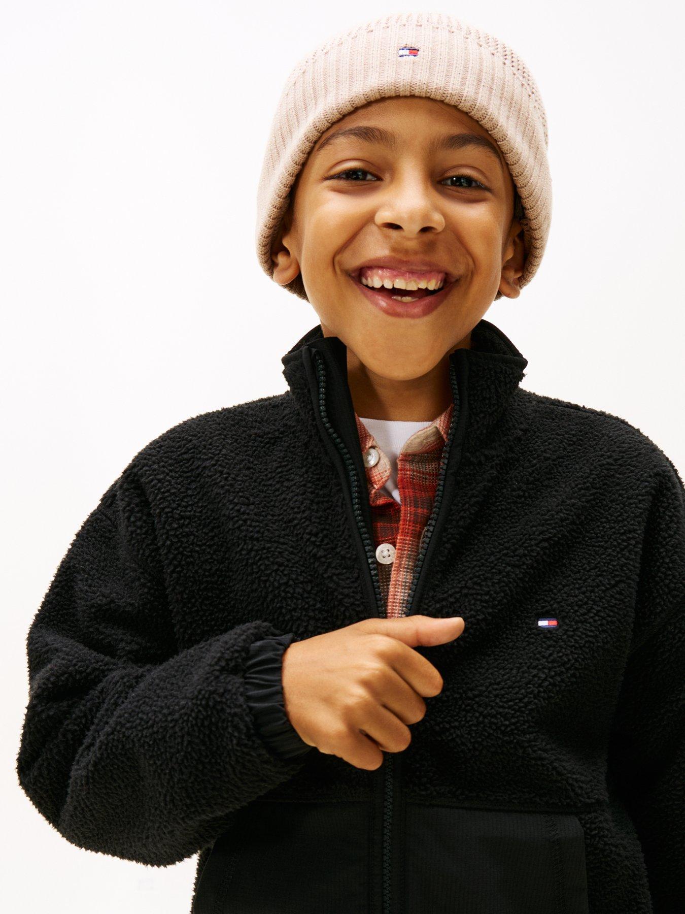 Image 4 of 5 of Tommy Hilfiger Boys Fabric Mix Fleece Zip Through - Black