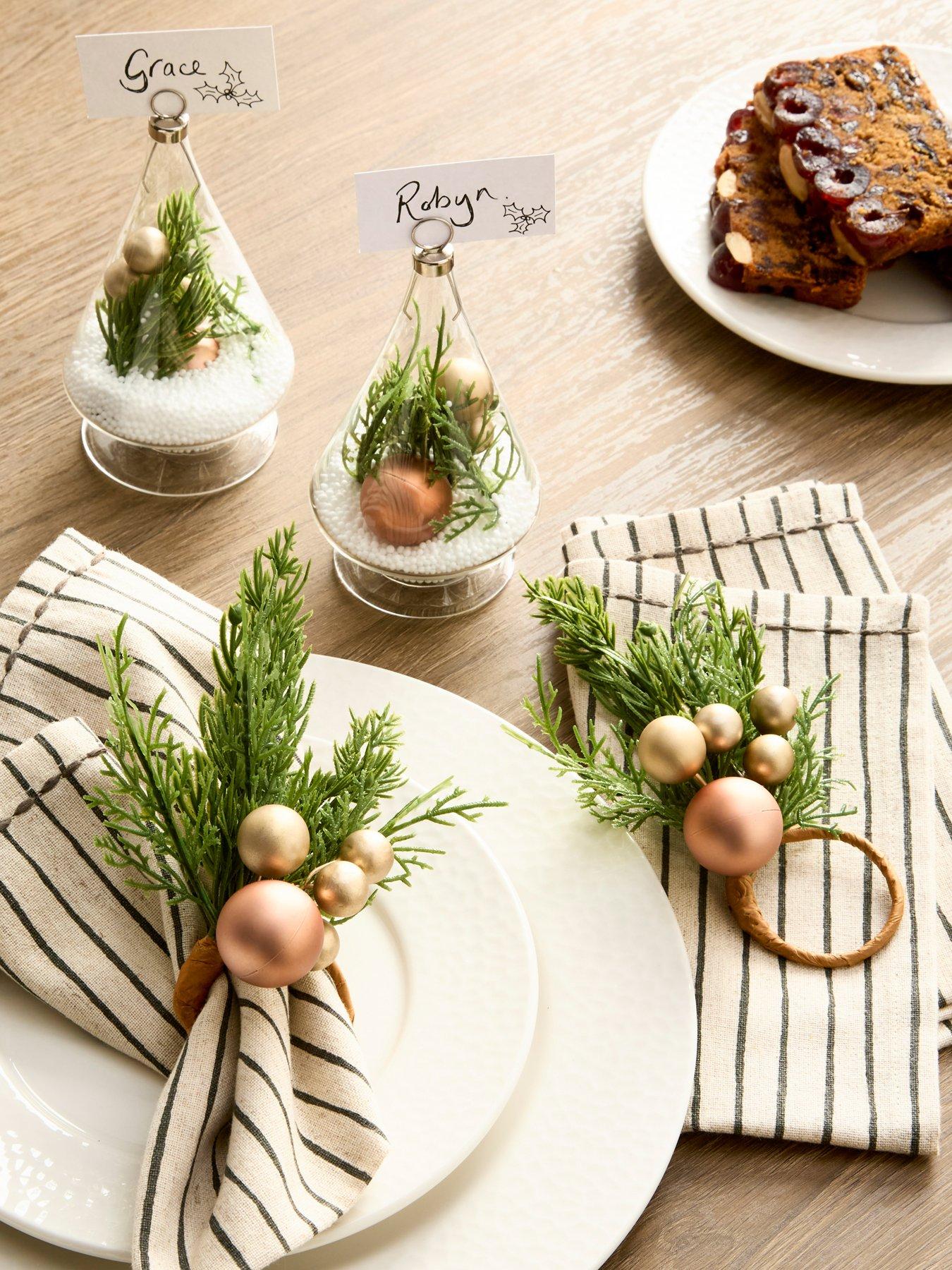 undefined Set of 4 Christmas Tree Shaped Name Card Holders and Napkin Rings (2 of each)