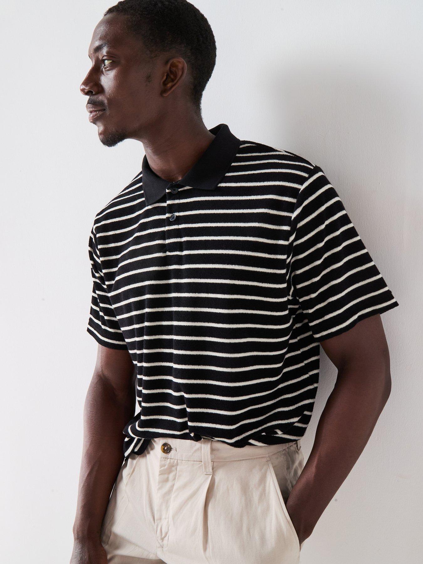 Image 1 of 5 of Jack & Jones Gen Striped Towelling Polo Shirt - Black