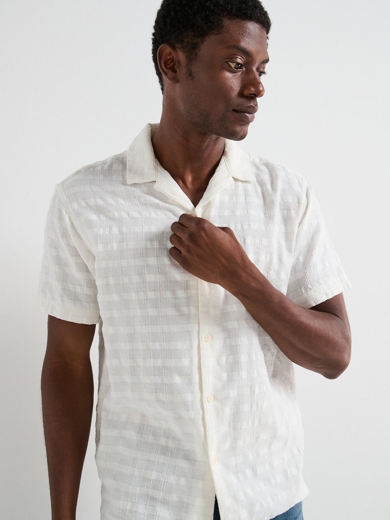 Image 1 of 6 of Jack & Jones Dia Structure Short Sleeve Resort Shirt - Cream