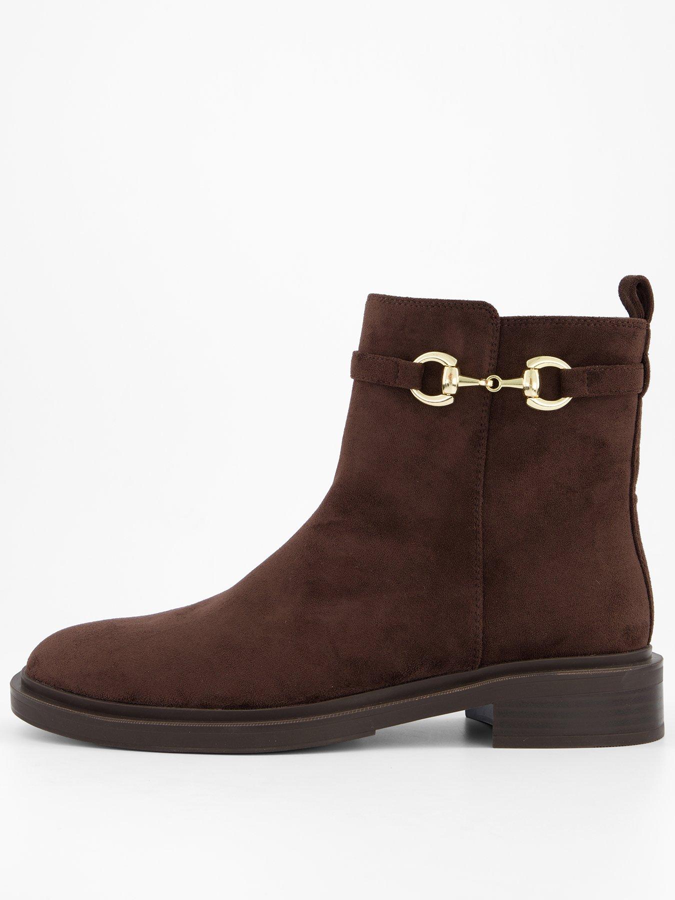 The Very Collection Round Toe Flat Ankle Boot - Chocolate Brown