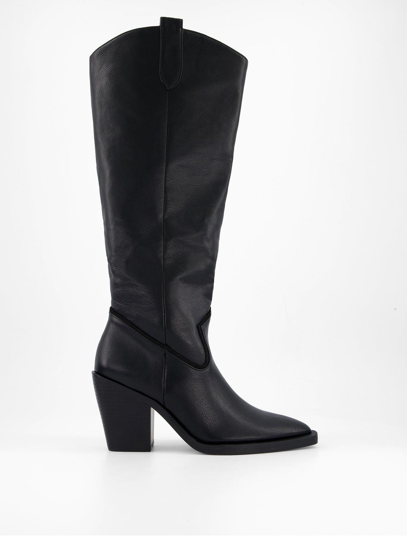 stillFront image of the-very-collection-polished-knee-western-boot-black