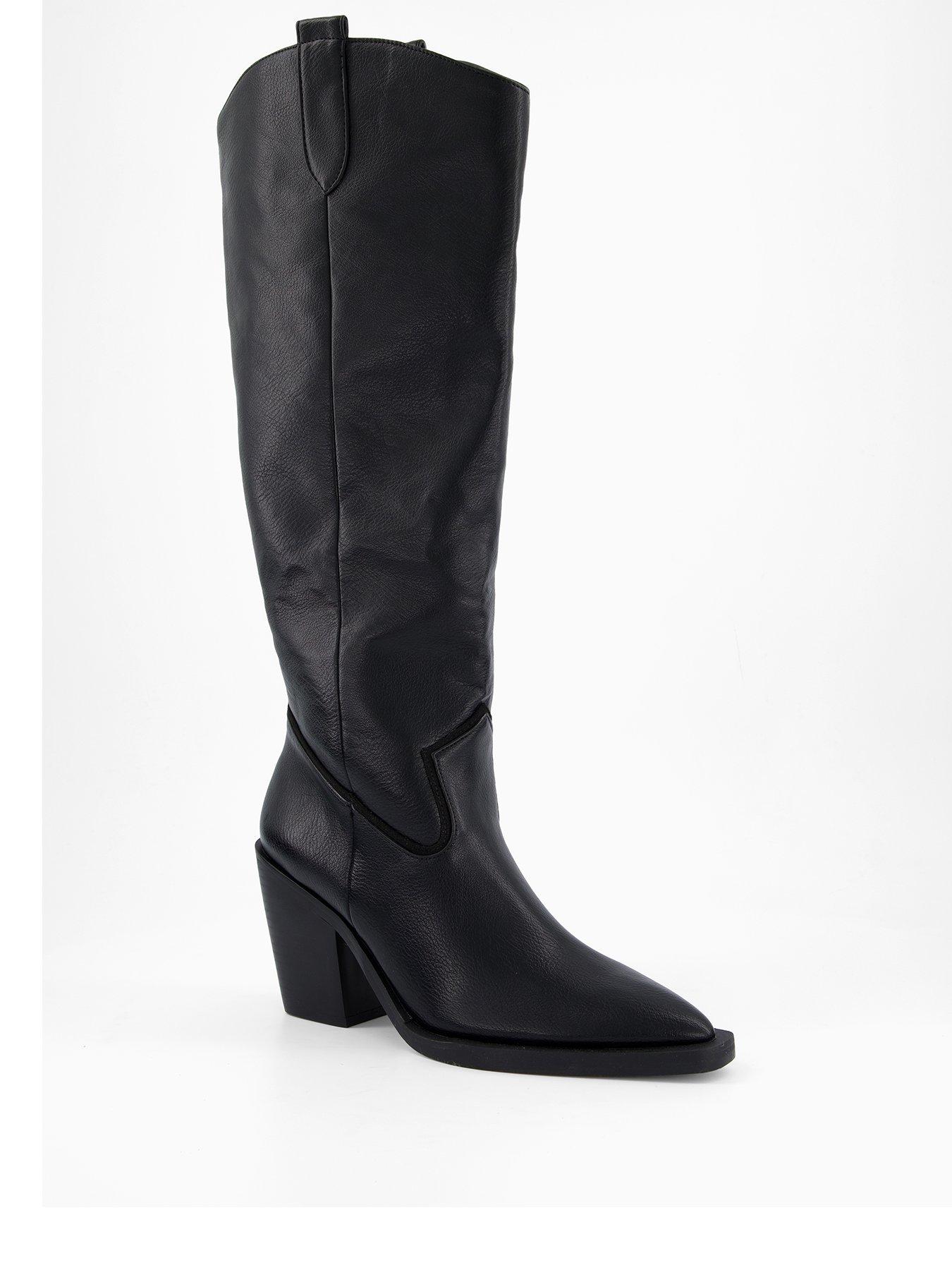  image of the-very-collection-polished-knee-western-boot-black