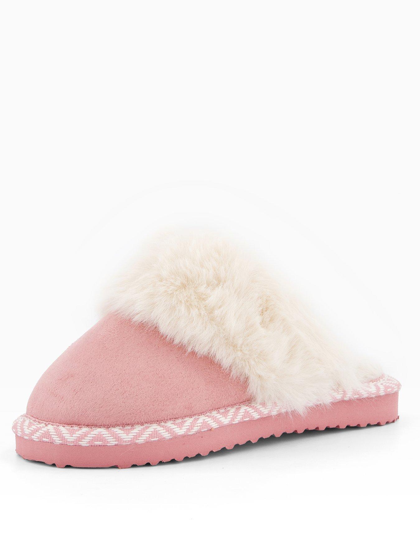 front image of the-very-collection-younger-girls-faux-suede-mule-slipper-pink