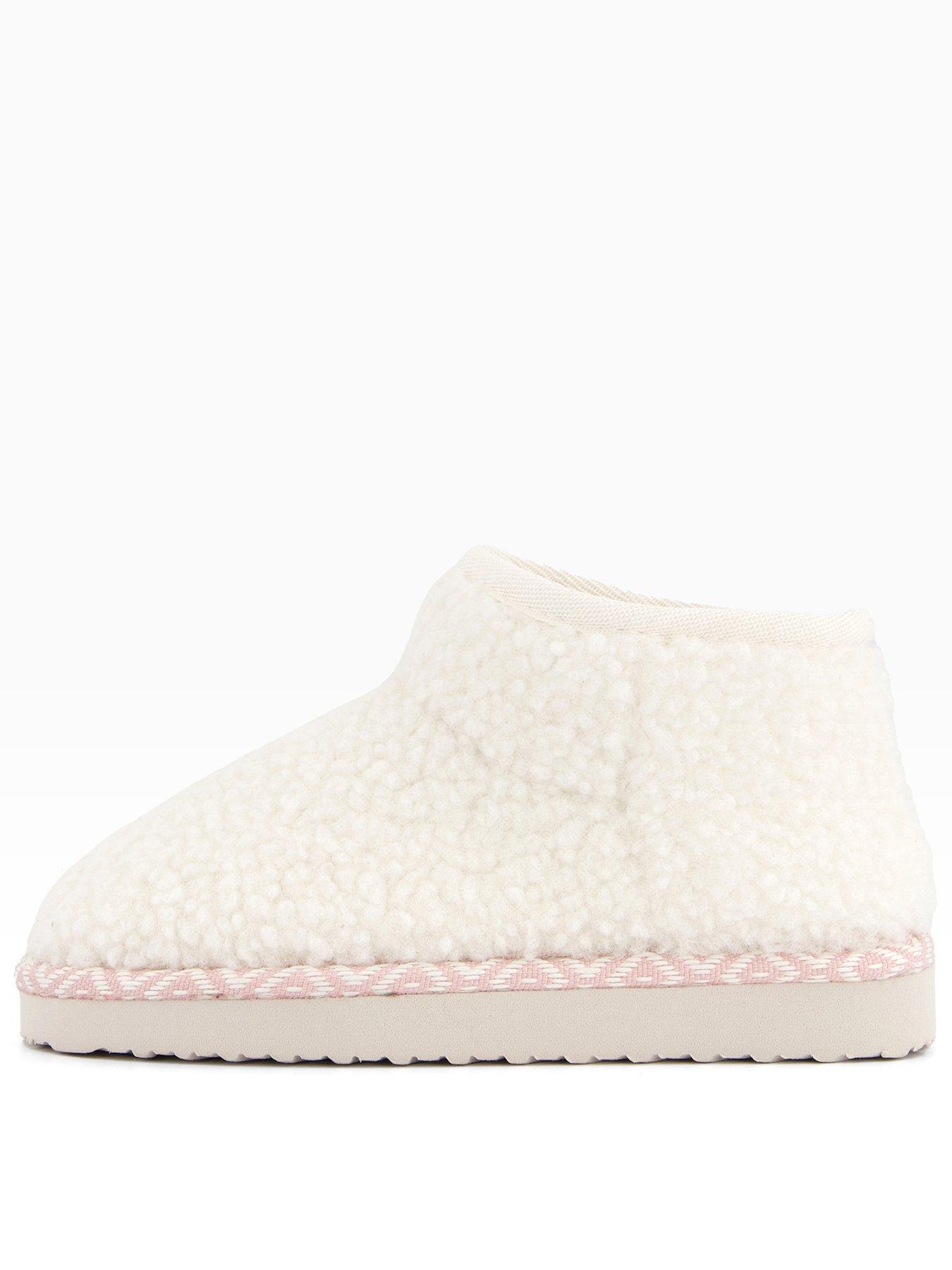 V by Very Older Girls Borg Ankle Boot Slipper - Cream