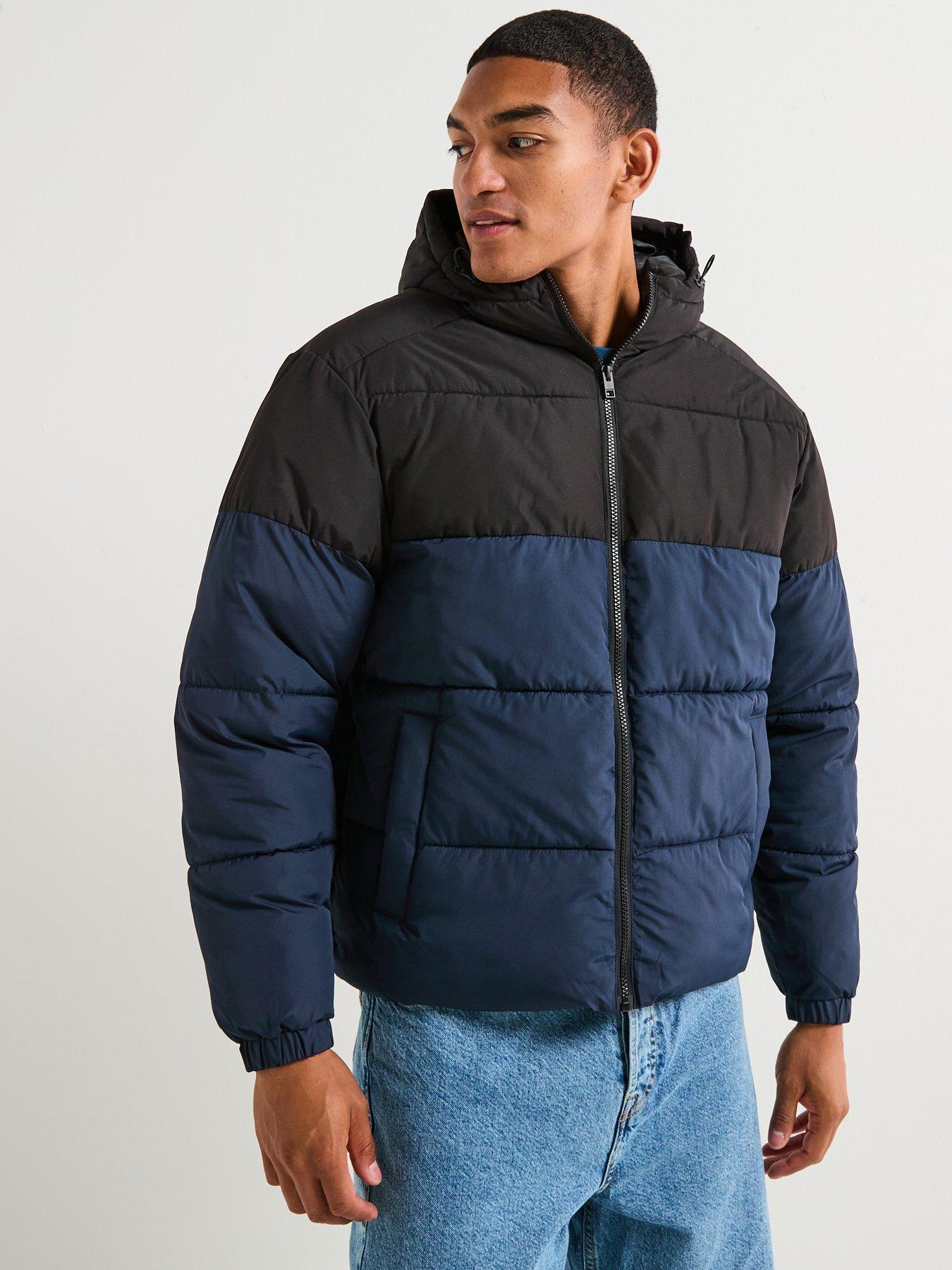 front image of jack-jones-maze-hooded-puffer-jacket-navy