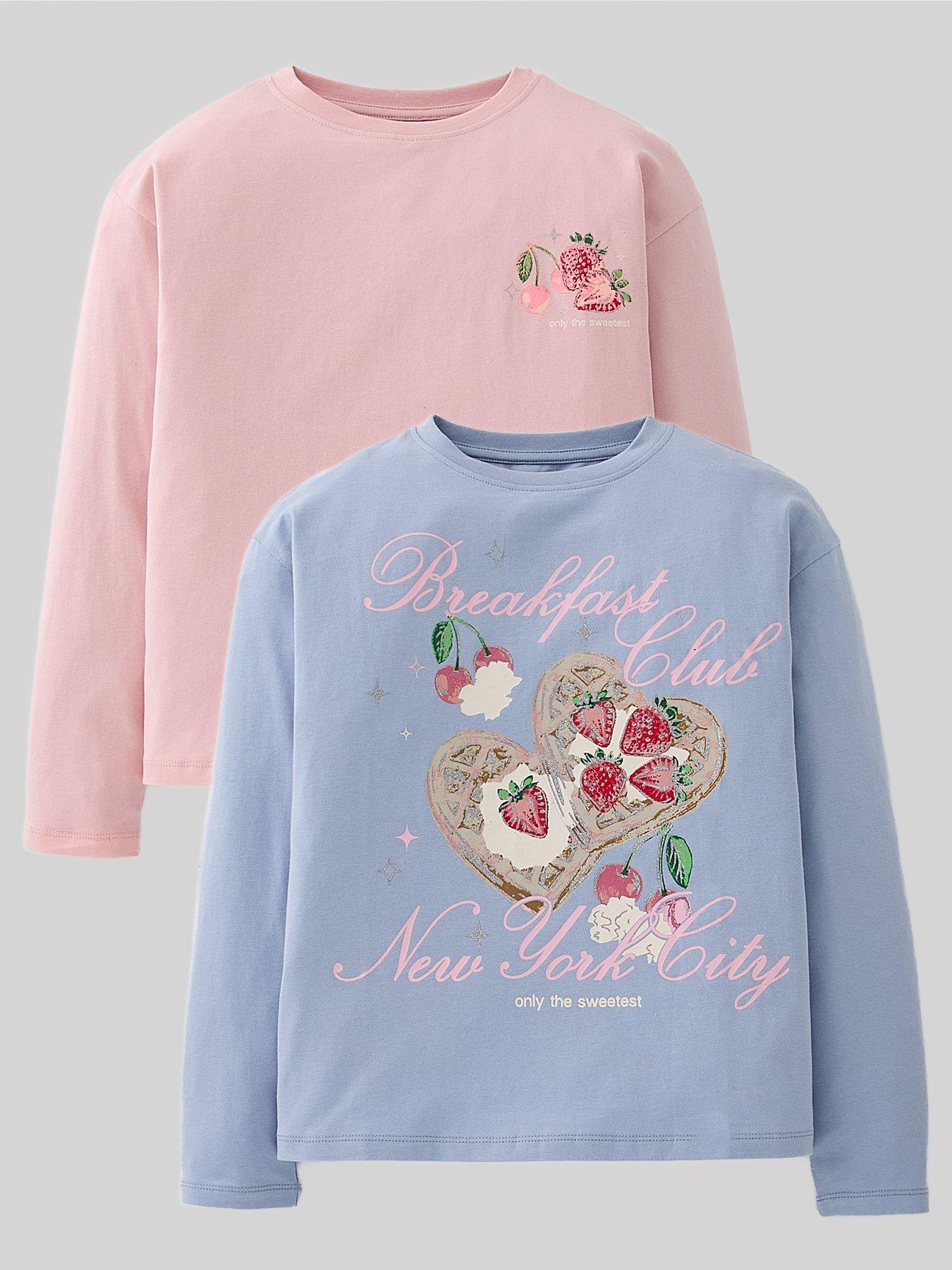 The Very Collection Girls Breakfast Club Graphic Print Long Sleeve T-shirts - Multi