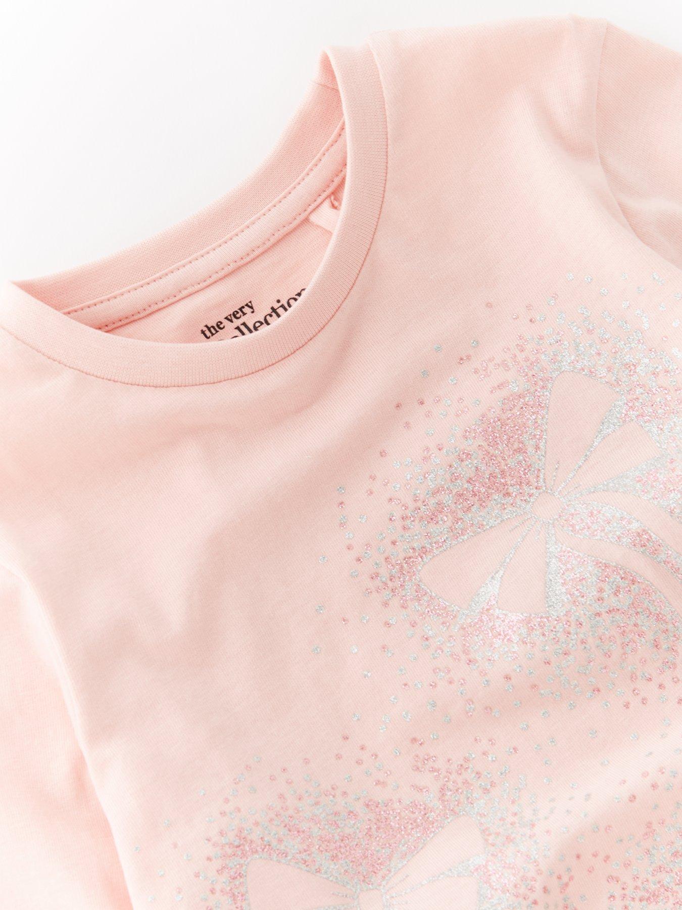  image of the-very-collection-girls-christmas-glitter-bow-long-sleeve-t-shirt-pink