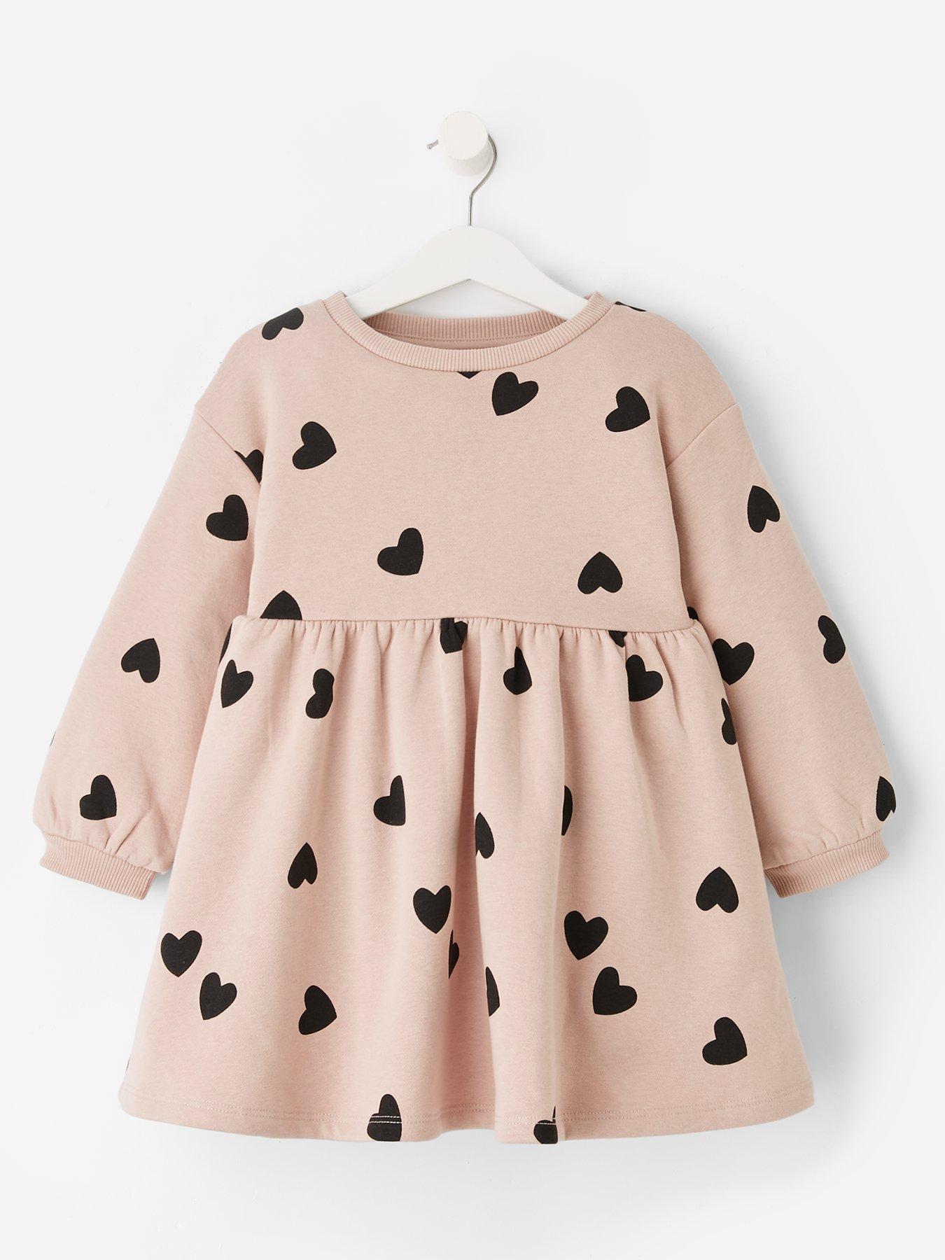  image of the-very-collection-girls-heart-print-sweat-dress-cream