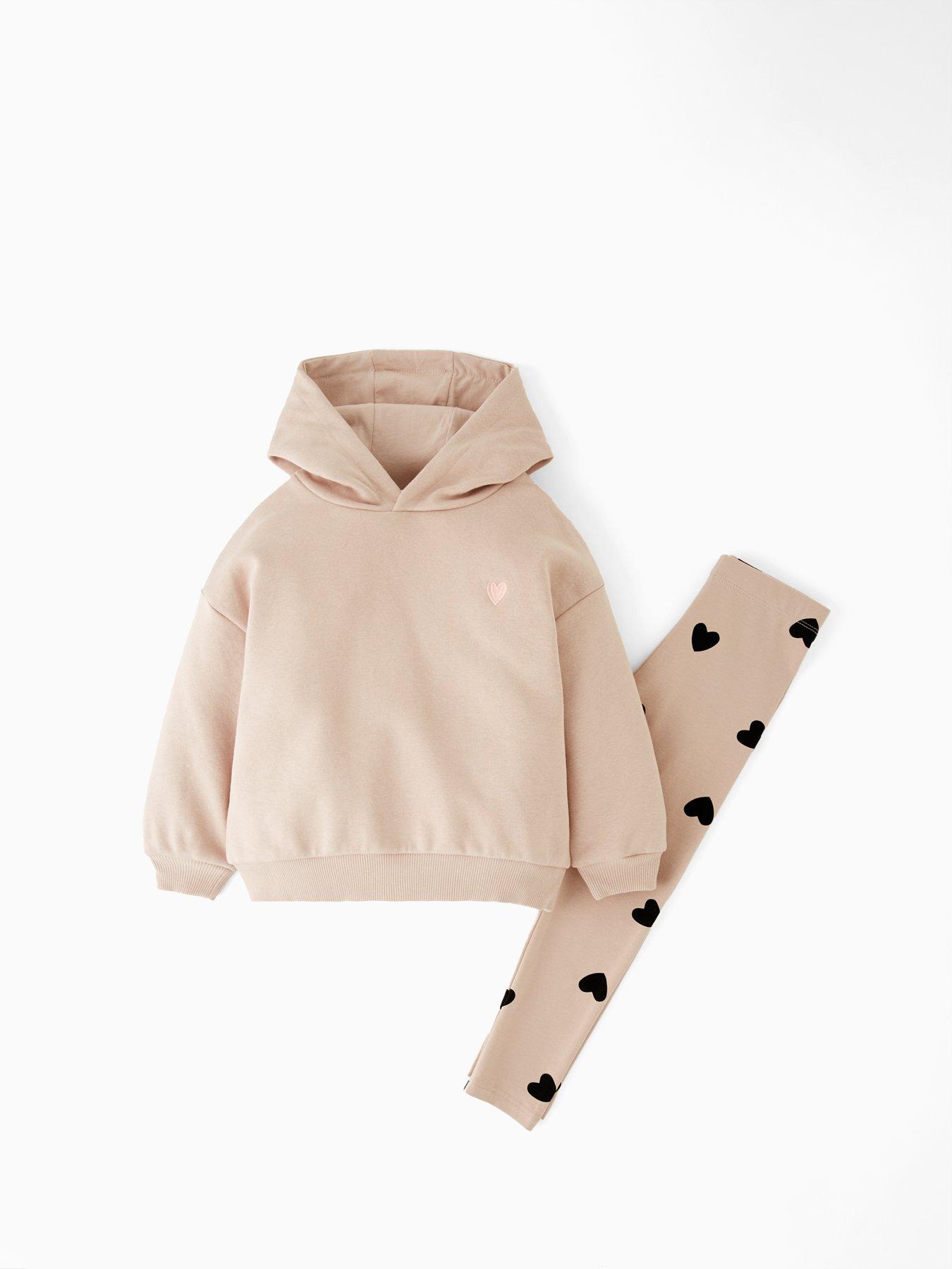  image of the-very-collection-girls-hoodie-and-legging-set-heart-print-cream