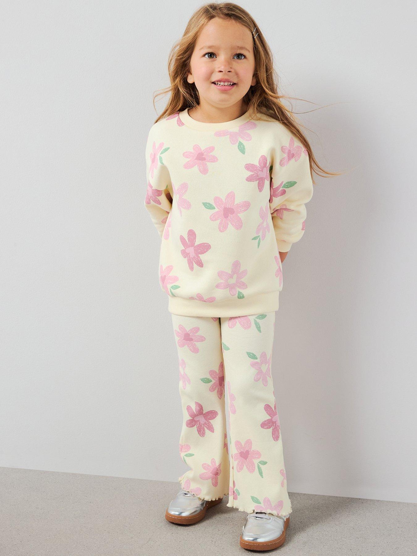  image of the-very-collection-girls-longline-sweatshirt-and-flare-legging-print