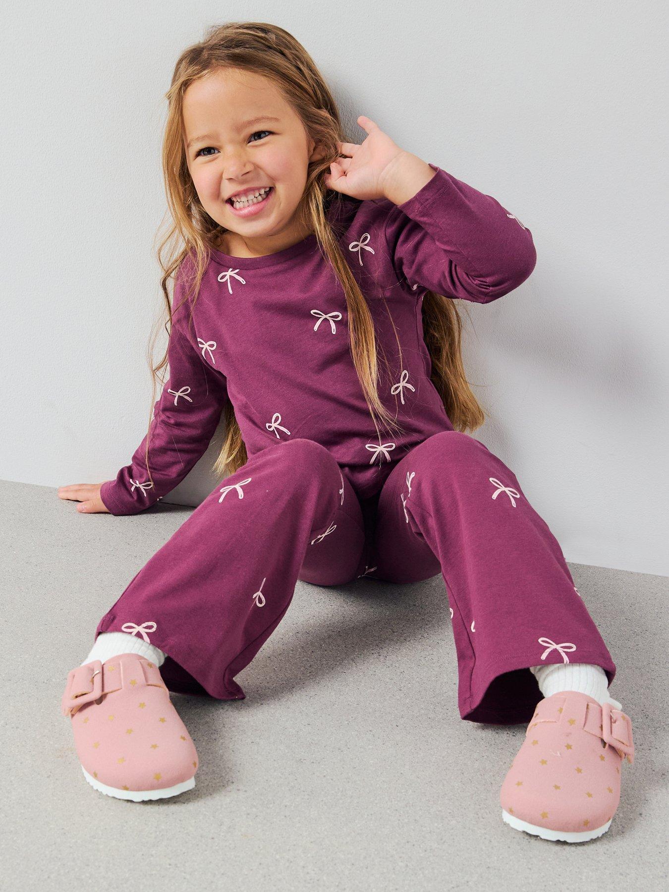 The Very Collection Girls Flare Leggings Bow Print - Burgundy/Red