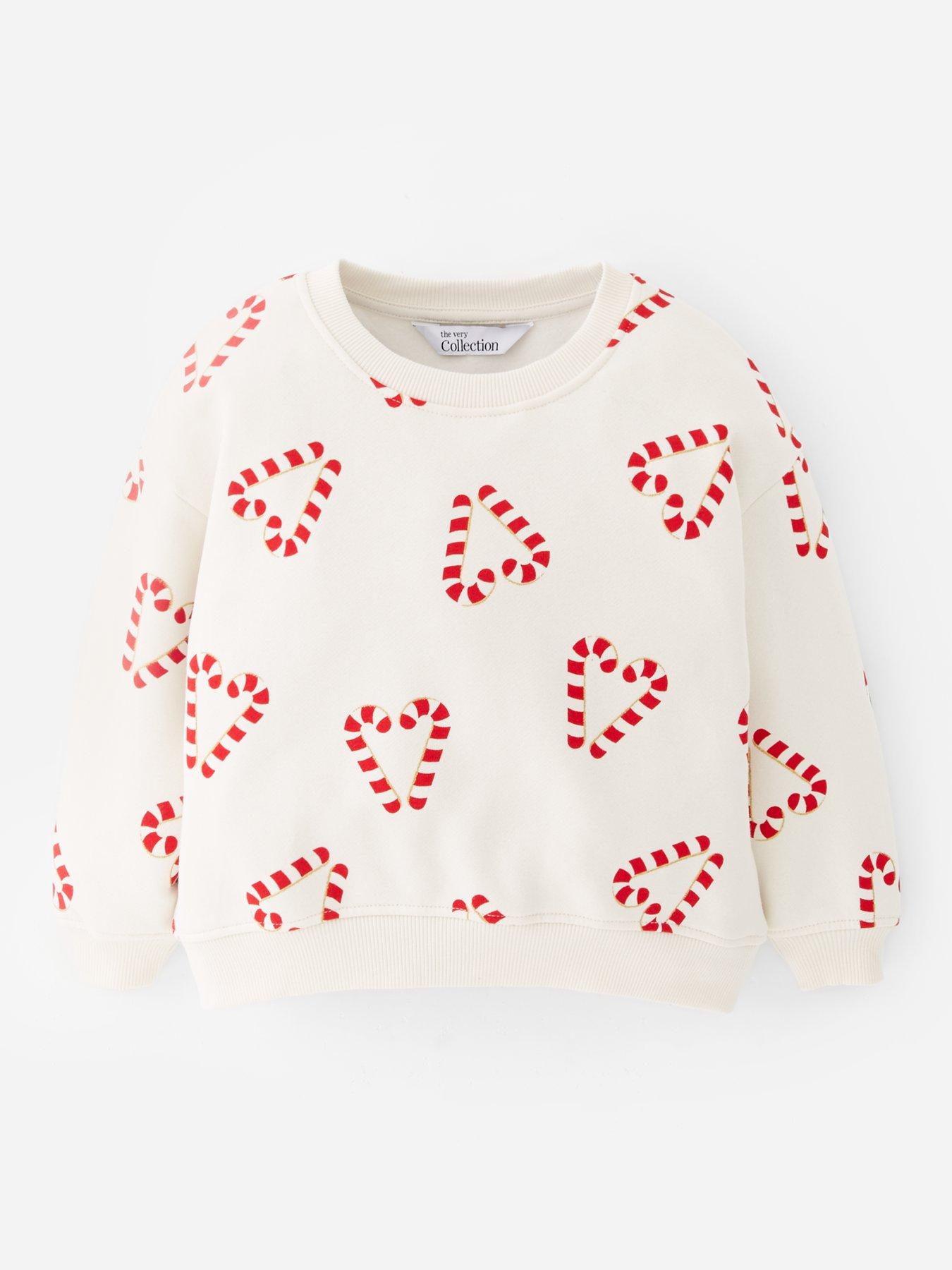 The Very Collection Girls Christmas Candy Cane Sweatshirt - Cream
