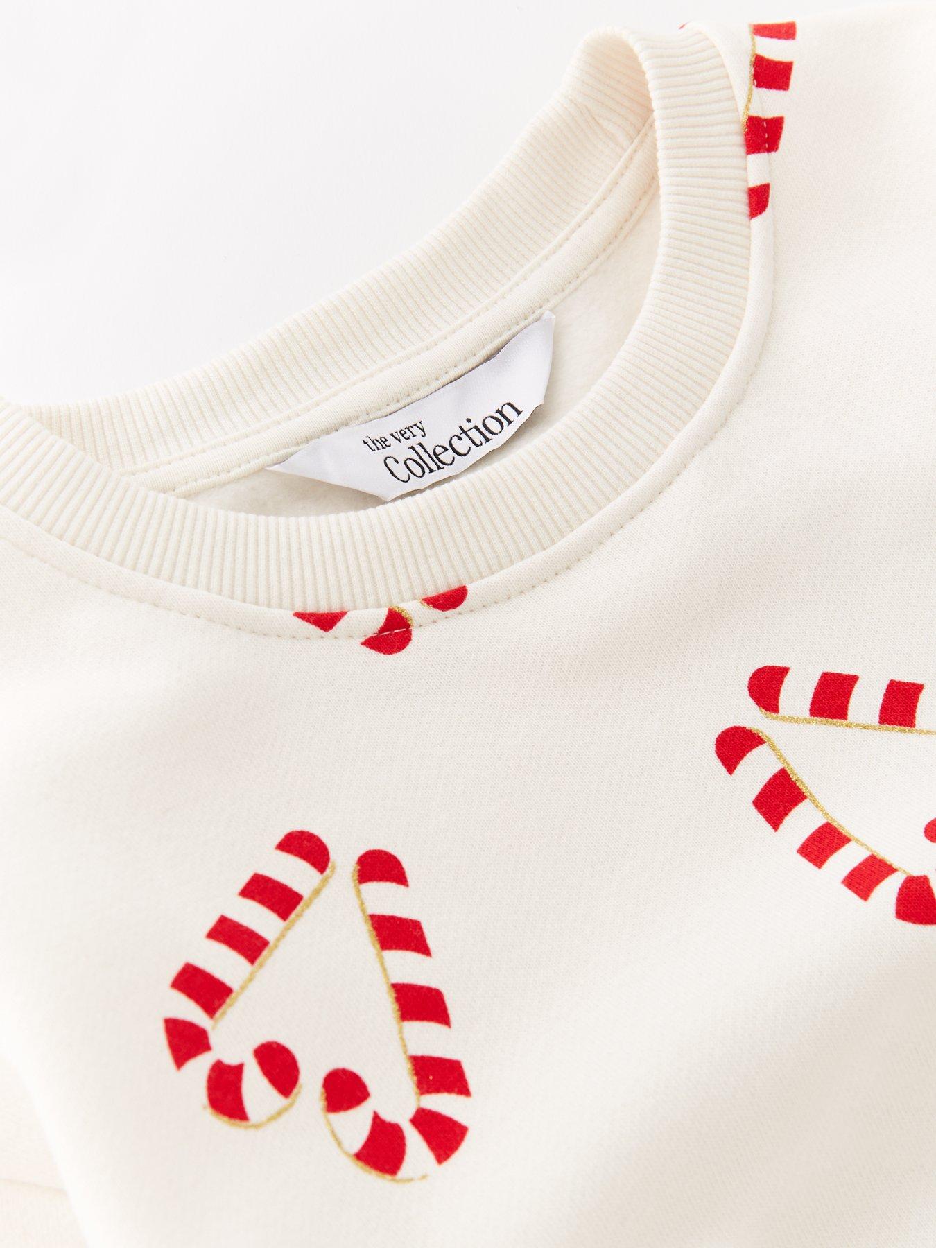  image of the-very-collection-girls-christmas-candy-cane-sweatshirt-cream