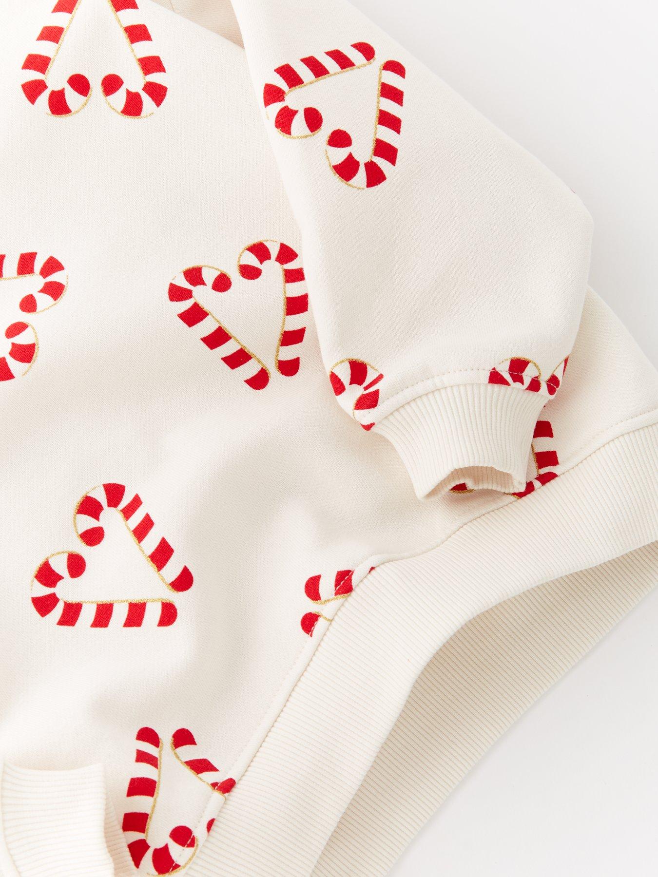  image of the-very-collection-girls-christmas-candy-cane-sweatshirt-cream