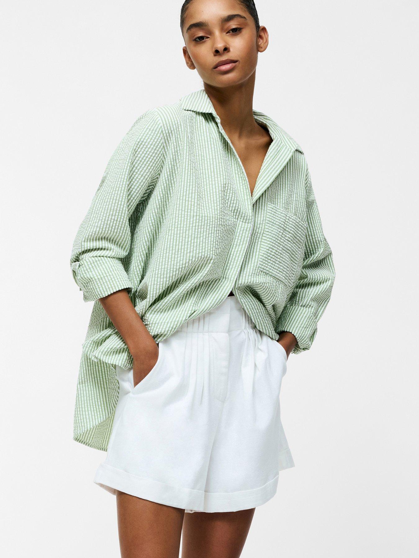 french-connection-cotton-blend-ruffled-loose-pleated-shorts-white