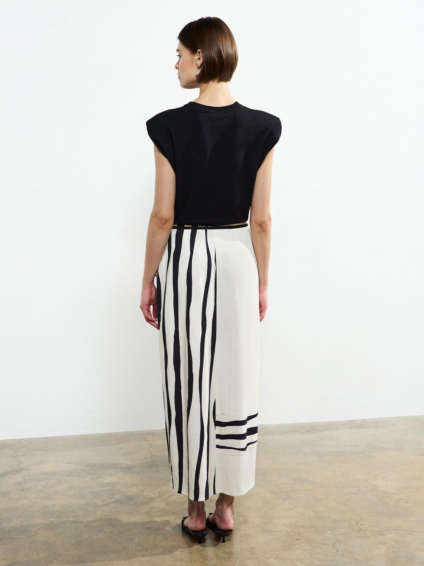 stillFront image of french-connection-cotton-blend-maxi-striped-wrap-tie-waist-floaty-skirt-multi