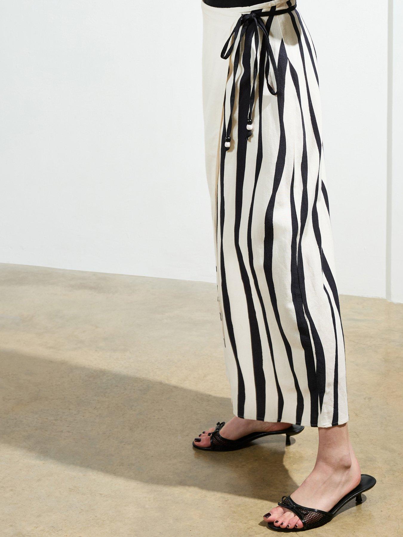  image of french-connection-cotton-blend-maxi-striped-wrap-tie-waist-floaty-skirt-multi