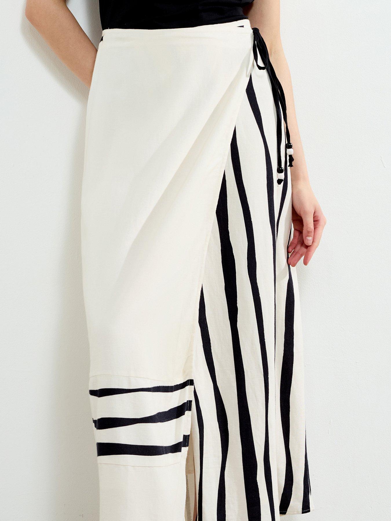  image of french-connection-cotton-blend-maxi-striped-wrap-tie-waist-floaty-skirt-multi