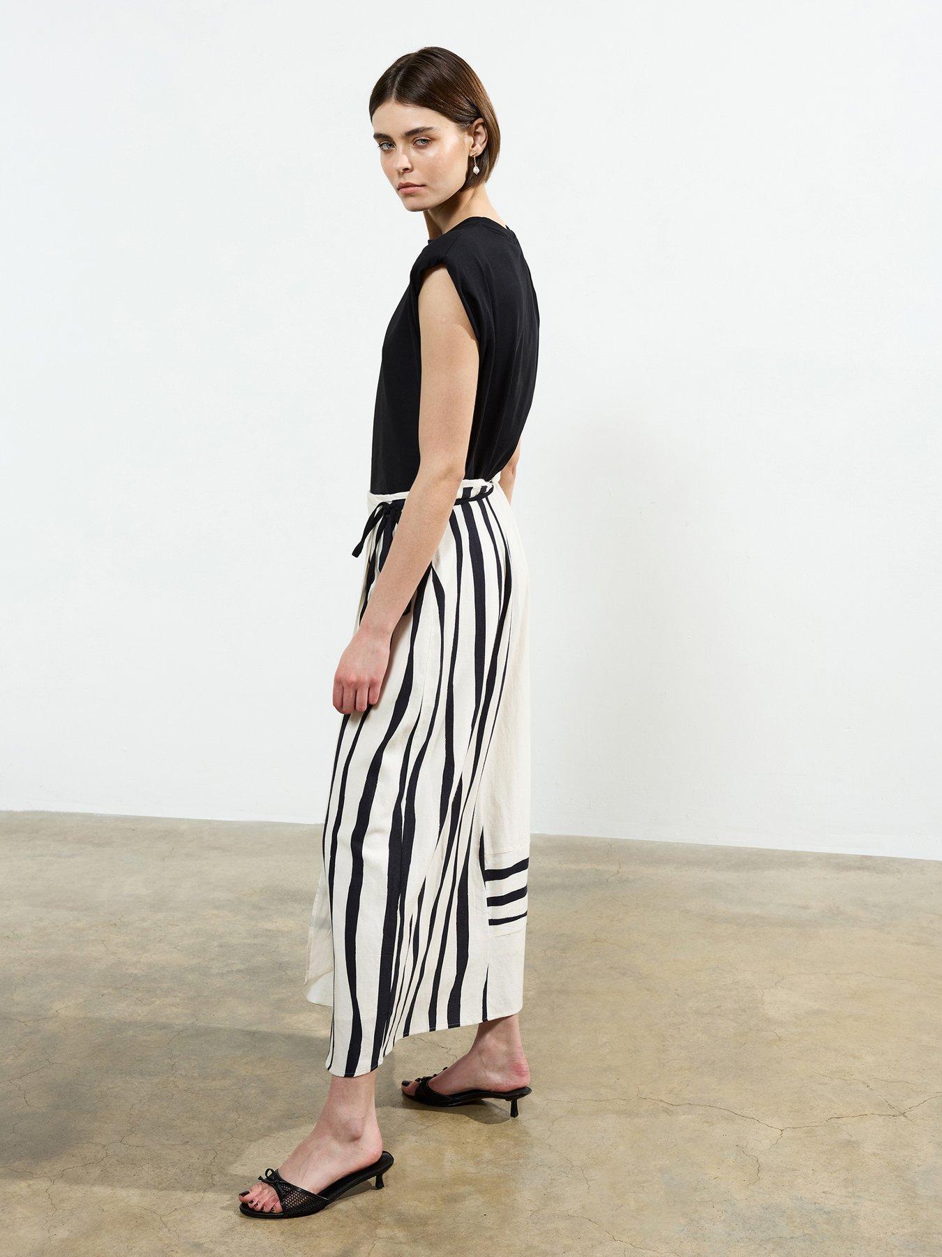  image of french-connection-cotton-blend-maxi-striped-wrap-tie-waist-floaty-skirt-multi