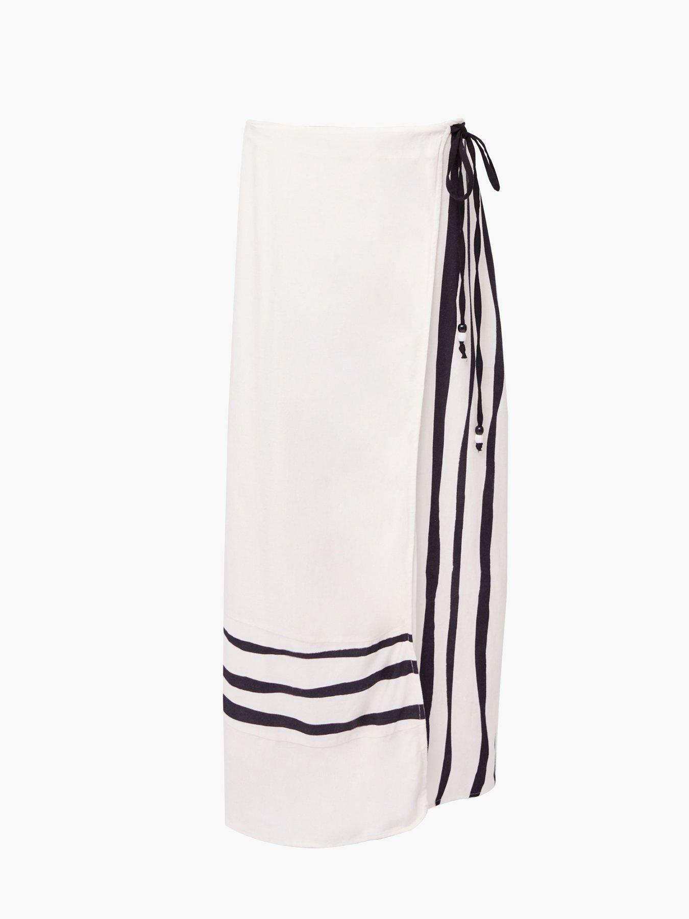  image of french-connection-cotton-blend-maxi-striped-wrap-tie-waist-floaty-skirt-multi