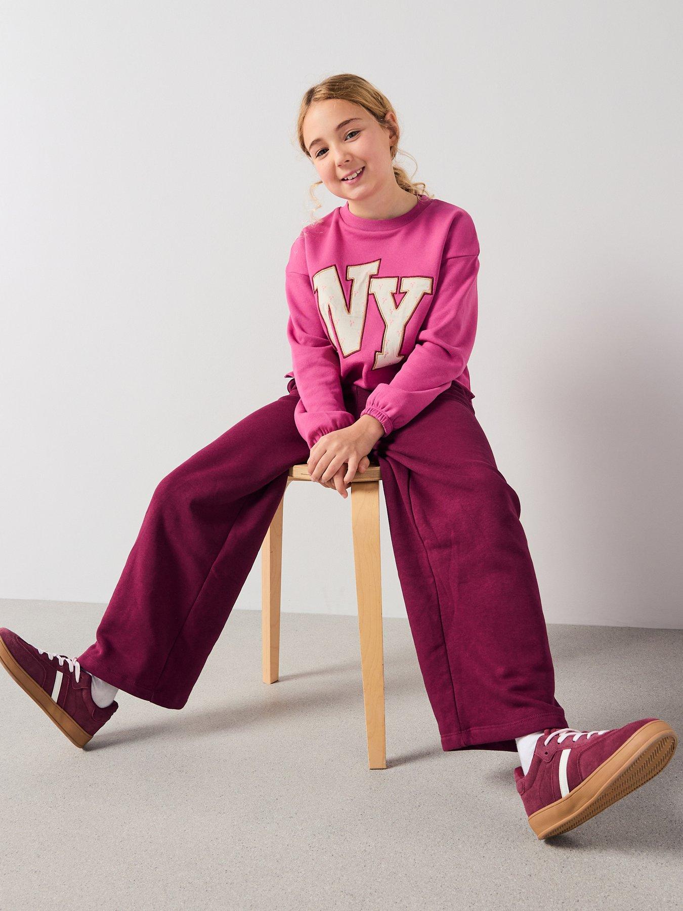 The Very Collection Girls Wide Leg Sweat Trousers - Burgundy/Red