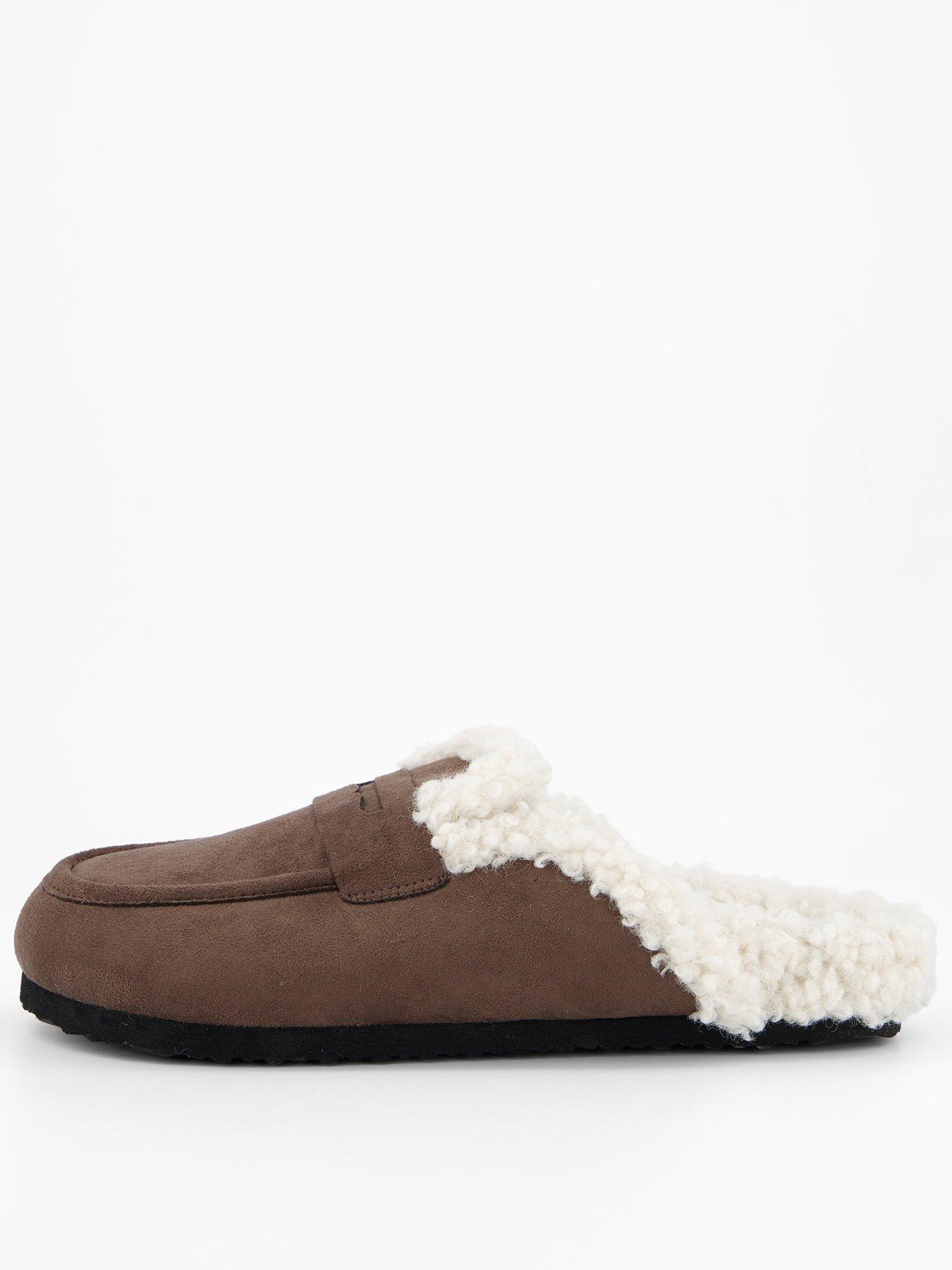 The Very Collection Faux Suede Mule Slipper With Borg Lining - Brown