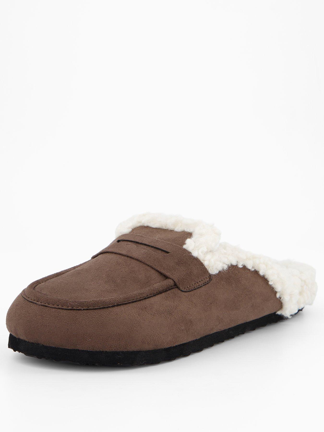  image of the-very-collection-faux-suede-mule-slipper-with-borg-lining-brown