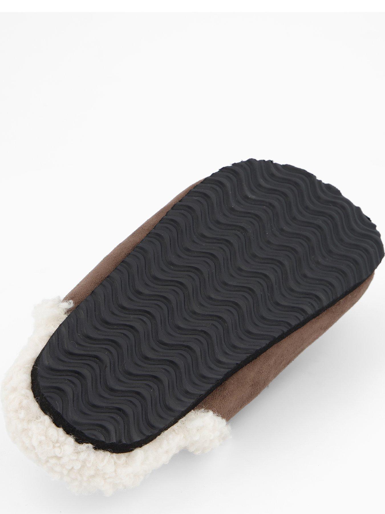  image of the-very-collection-faux-suede-mule-slipper-with-borg-lining-brown