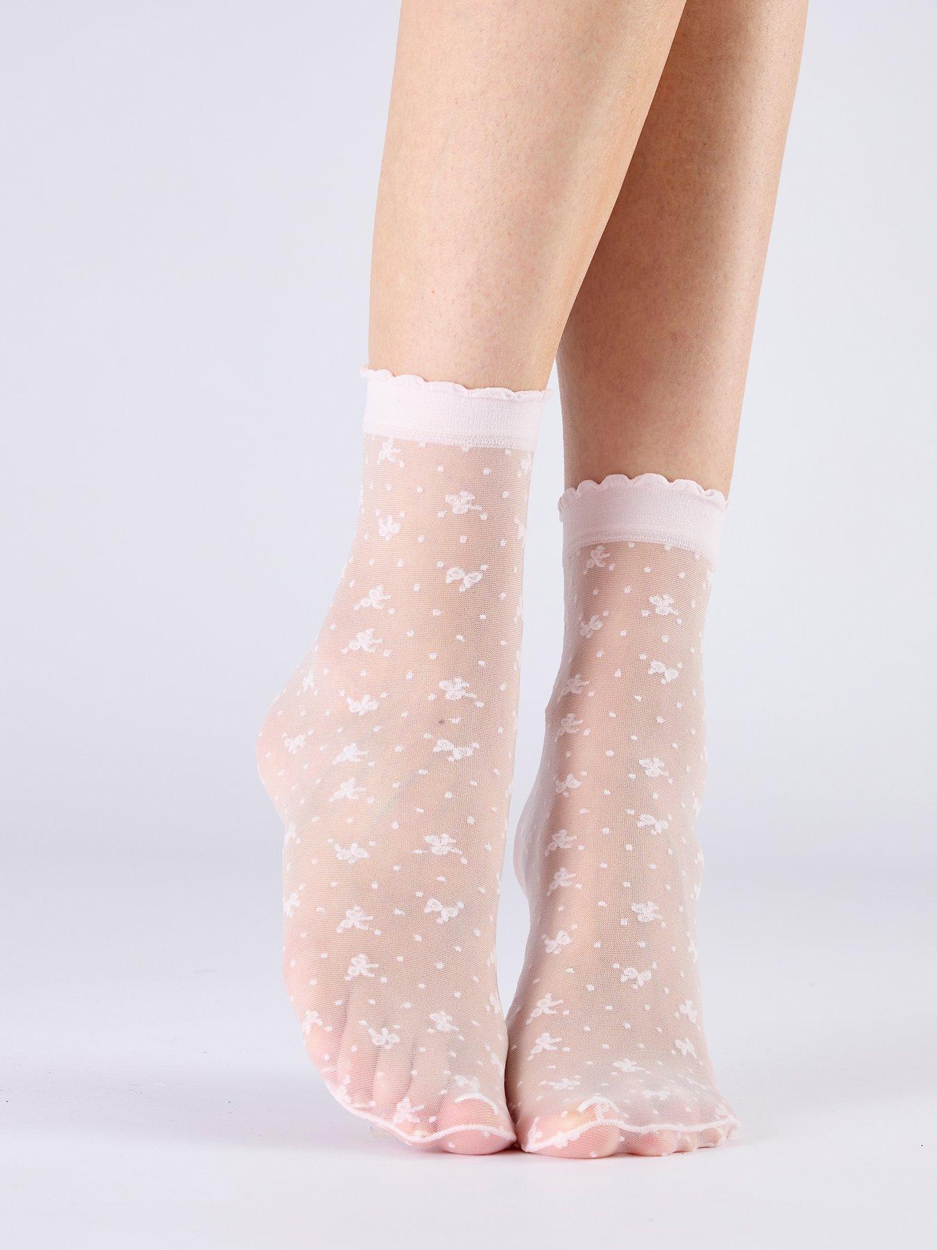 undefined Bow Pattern Sheer Socks - Milky White