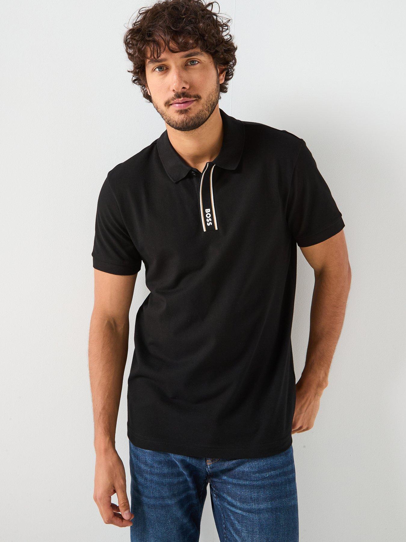 Image 1 of 6 of BOSS Paddy Corporate Placket Regular Fit Cotton Polo Shirt - Black