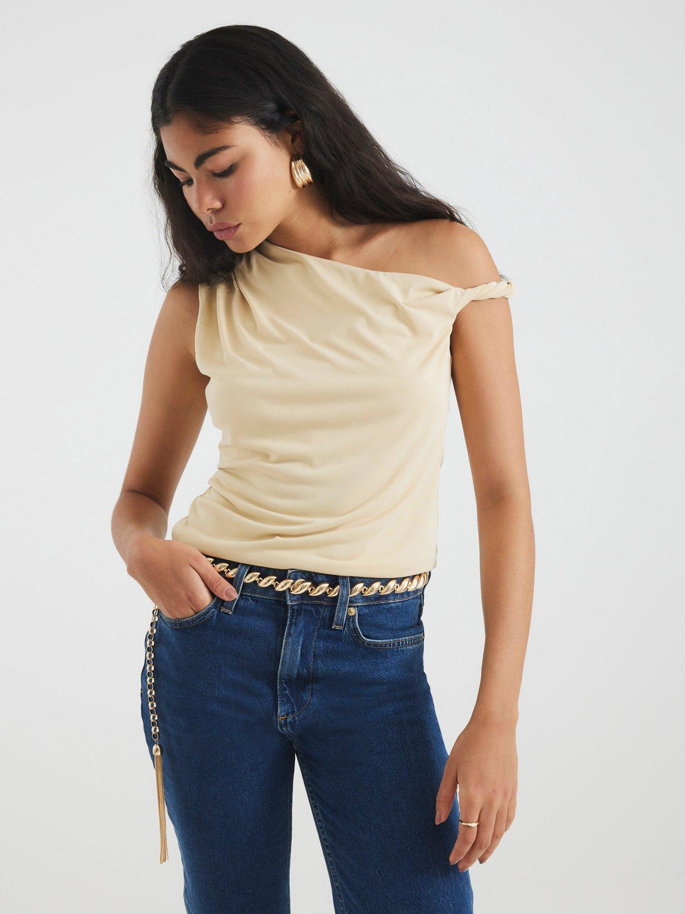 undefined Short Drape Modal Top - Beige