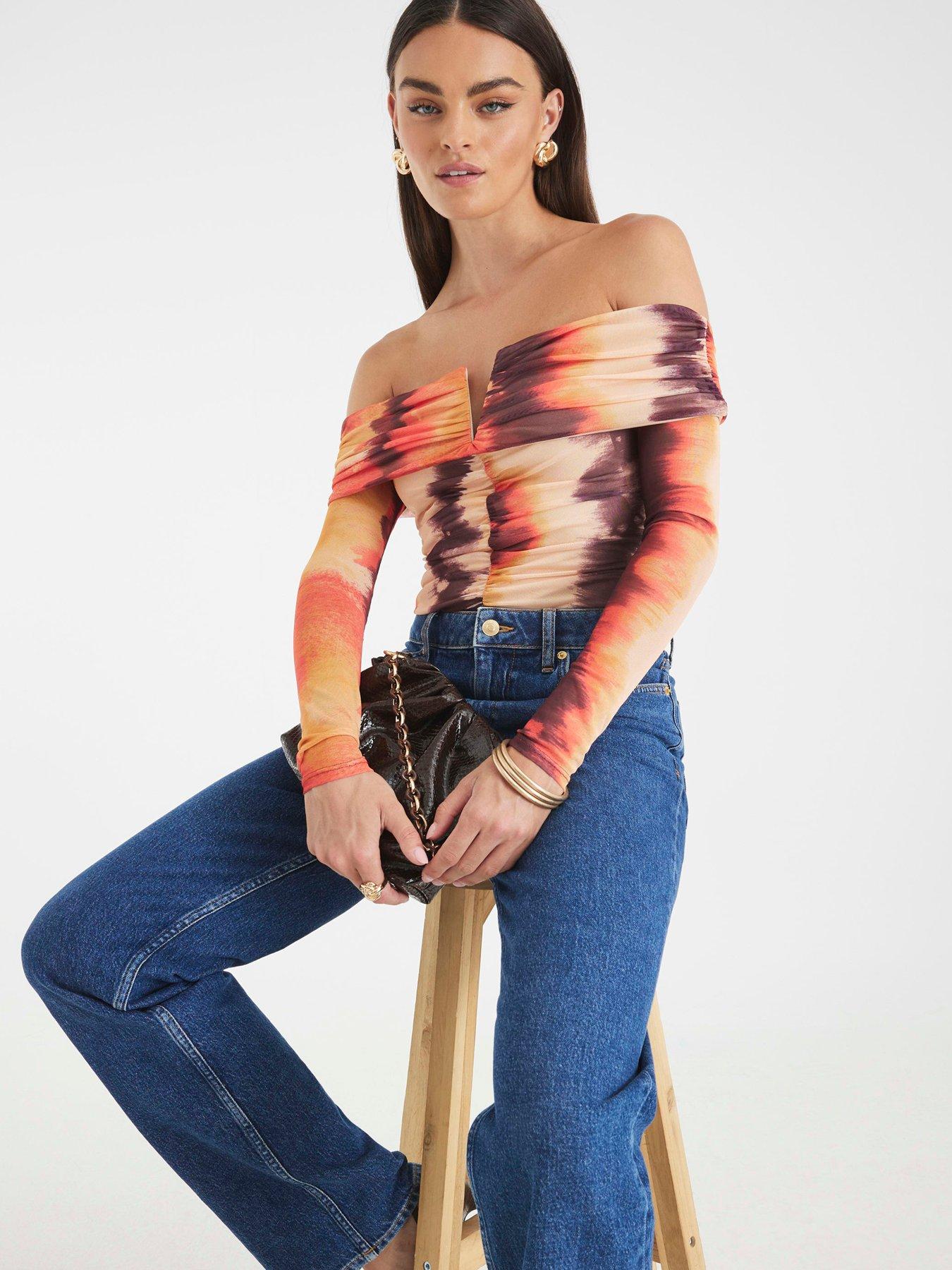 River Island Long Sleeve Mesh Body - Red