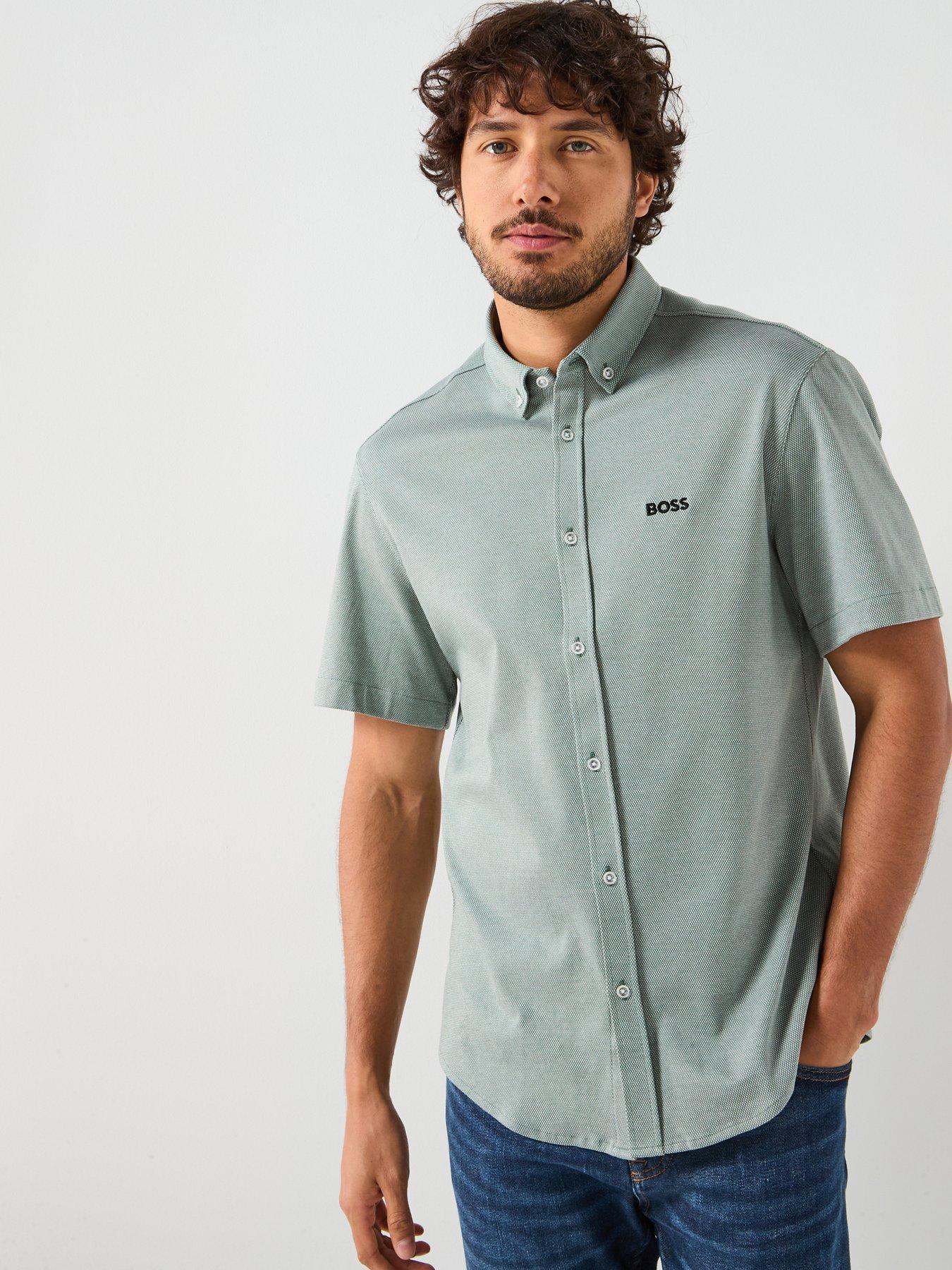 front image of boss-motion-regular-fit-short-sleeve-shirt-green