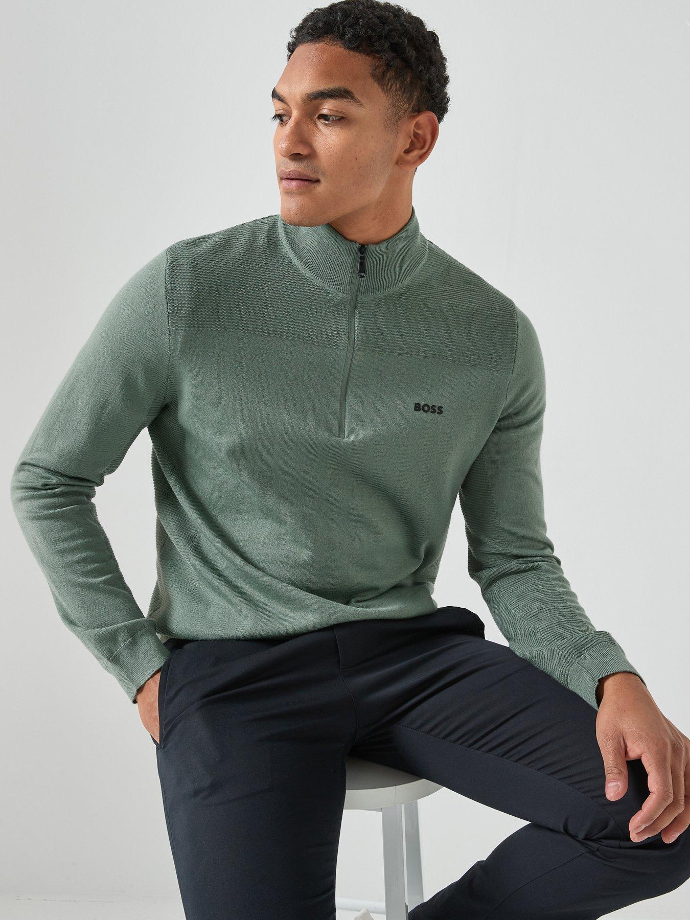 image of boss-momentum-x-merino-quarter-zip-knitted-jumper-green