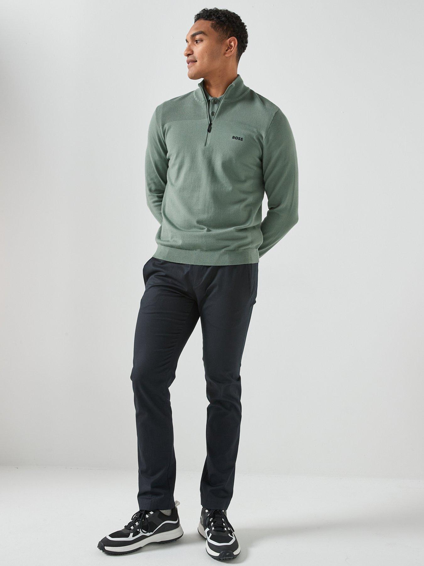  image of boss-momentum-x-merino-quarter-zip-knitted-jumper-green