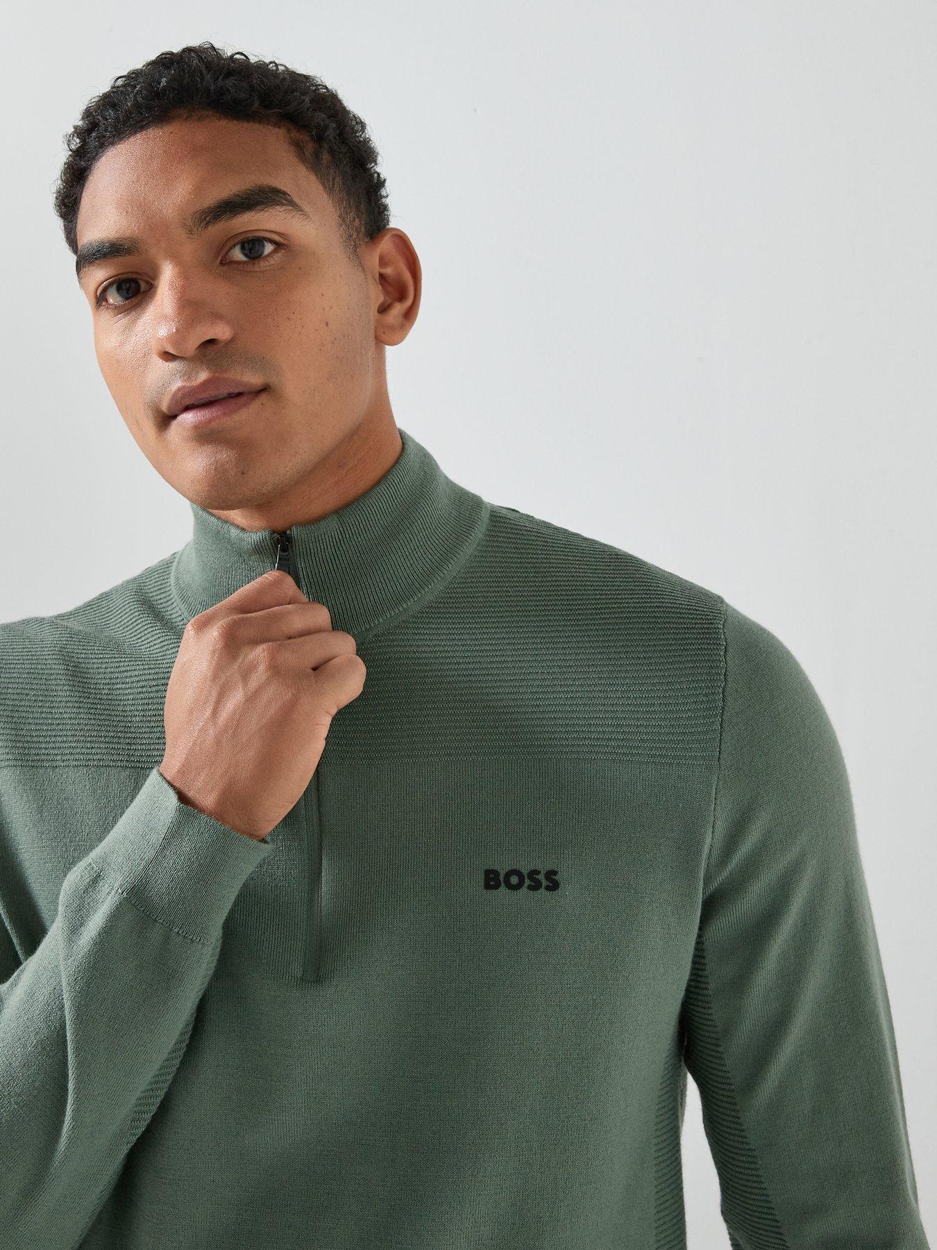  image of boss-momentum-x-merino-quarter-zip-knitted-jumper-green