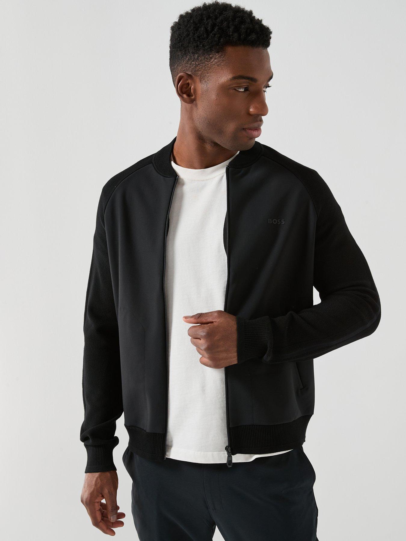 BOSS Civic Hybrid Regular Fit Zip Through Knitted Jumper Jacket - Black