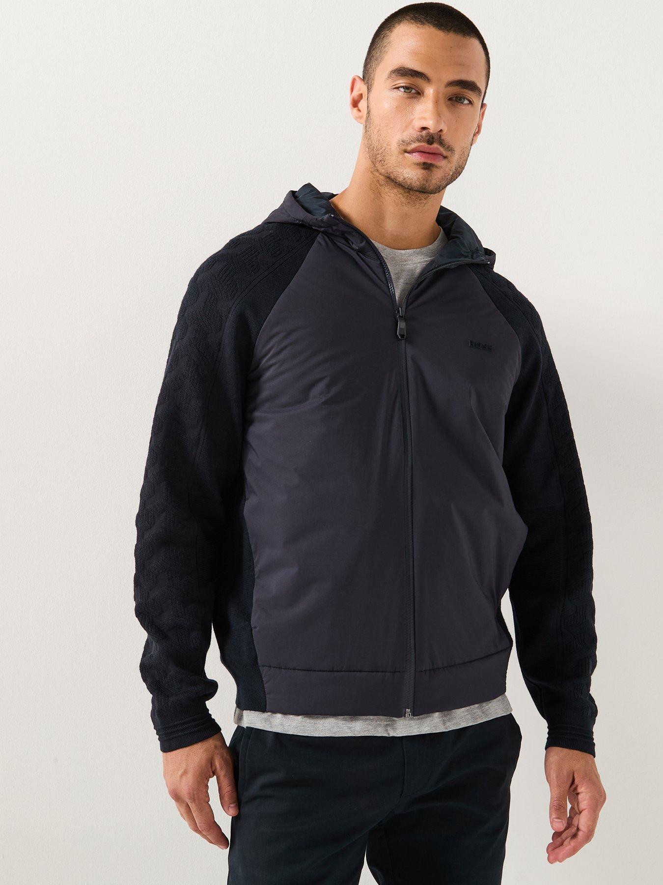 BOSS Mirror Hybrid Regular Fit Hooded Knitted Jumper - Navy